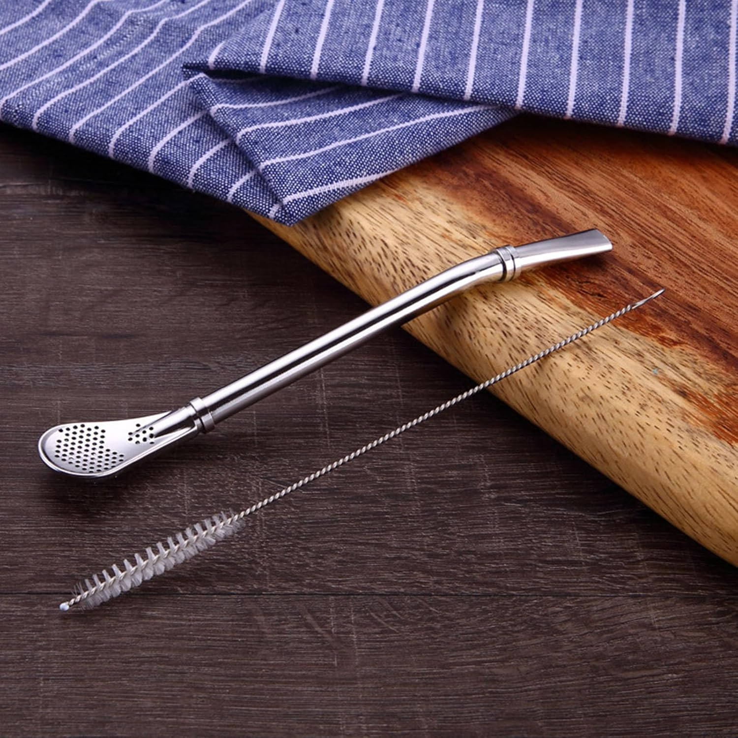 4 Pcs Yerba Mate Straw, Stainless Steel Straw Spoon with Filter,Cup Stirring Spoon Tea Straw Head Filter Straws with 2 Cleaning Brushes