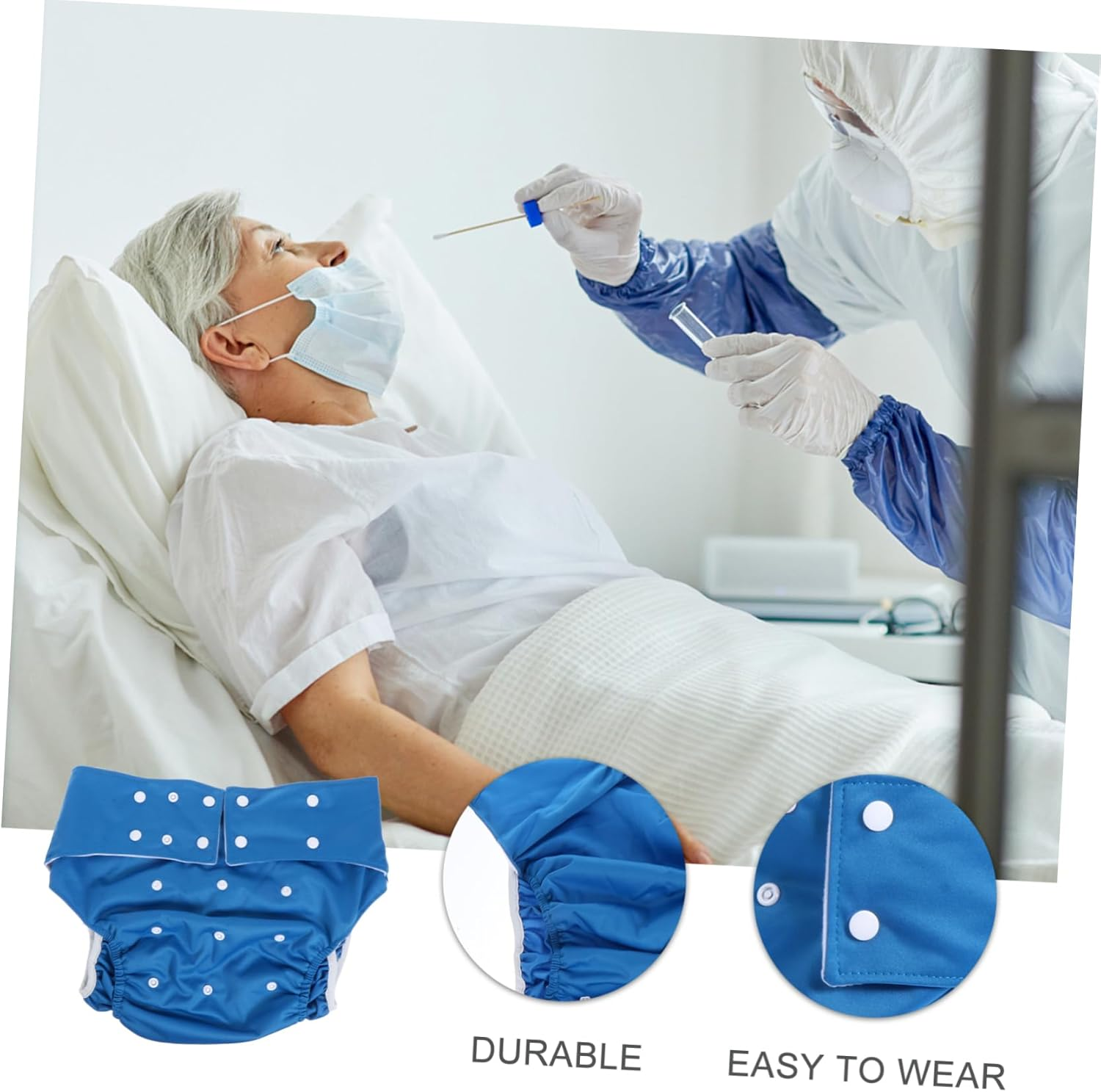 Adjustable Leak-Proof Adult Cloth Diaper Pants with Double Row Buttons, Washable Reusable Sanitary Underwear for Seniors, Comfortable Blue Fabric Incontinence Briefs image number 1