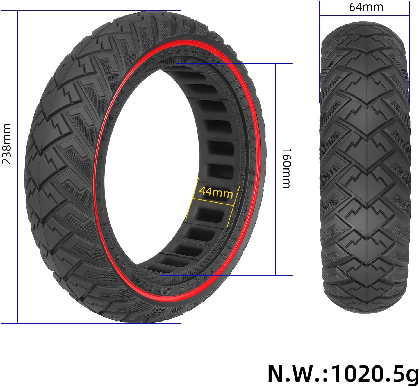 TREFAN 60/65-6.9 Solid Rubber Tyres, 10 Inch Off-Road Solid Tyres for Ninebot Max G2/G65 Electric Scooter, 10 Inch Solid Tyres Non-Slip Puncture Proof, Replacement Wheels Non-Pneumatic Tyres (Black, 1 image number 2