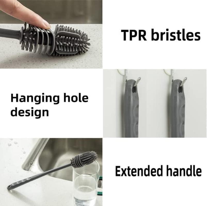 Silicone Bottle Cleaning Brush - 2 Pcs, Reinforced Long Handle, Ideal for Water Bottles image number 3