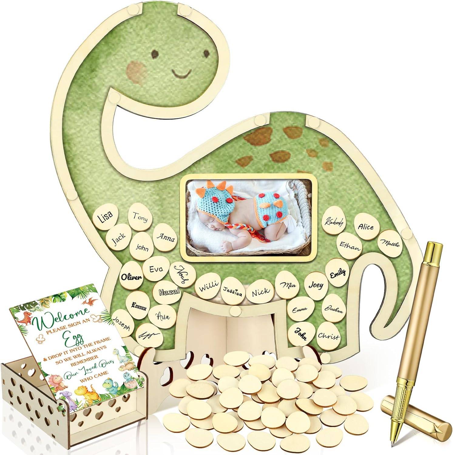 Wenqik 63 Pcs Bee Baby Shower Guest Book Alternatives Set Baby Shower Decorations with Photo Frame Sonogram Frame Keepsake 60 Wood Slices Guest Book for Birthday image number 2