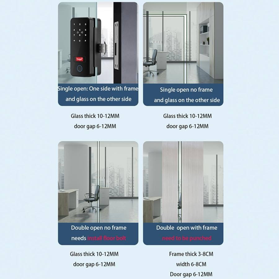 Uantii Smart Glass Door Lock Tuya Bluetooth Electronic Fingerprint Glass Door Lock for Office Glass Door,Sliding Door; App,Card,Passcode,Remote Control and Keys Unlock image number 3