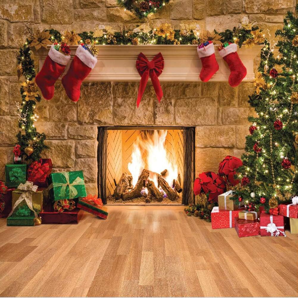 SJOLOON 10X10Ft Christmas Photography Backdrops Child Christmas Fireplace Decoration Background for Photo Studio (11209) image number 2