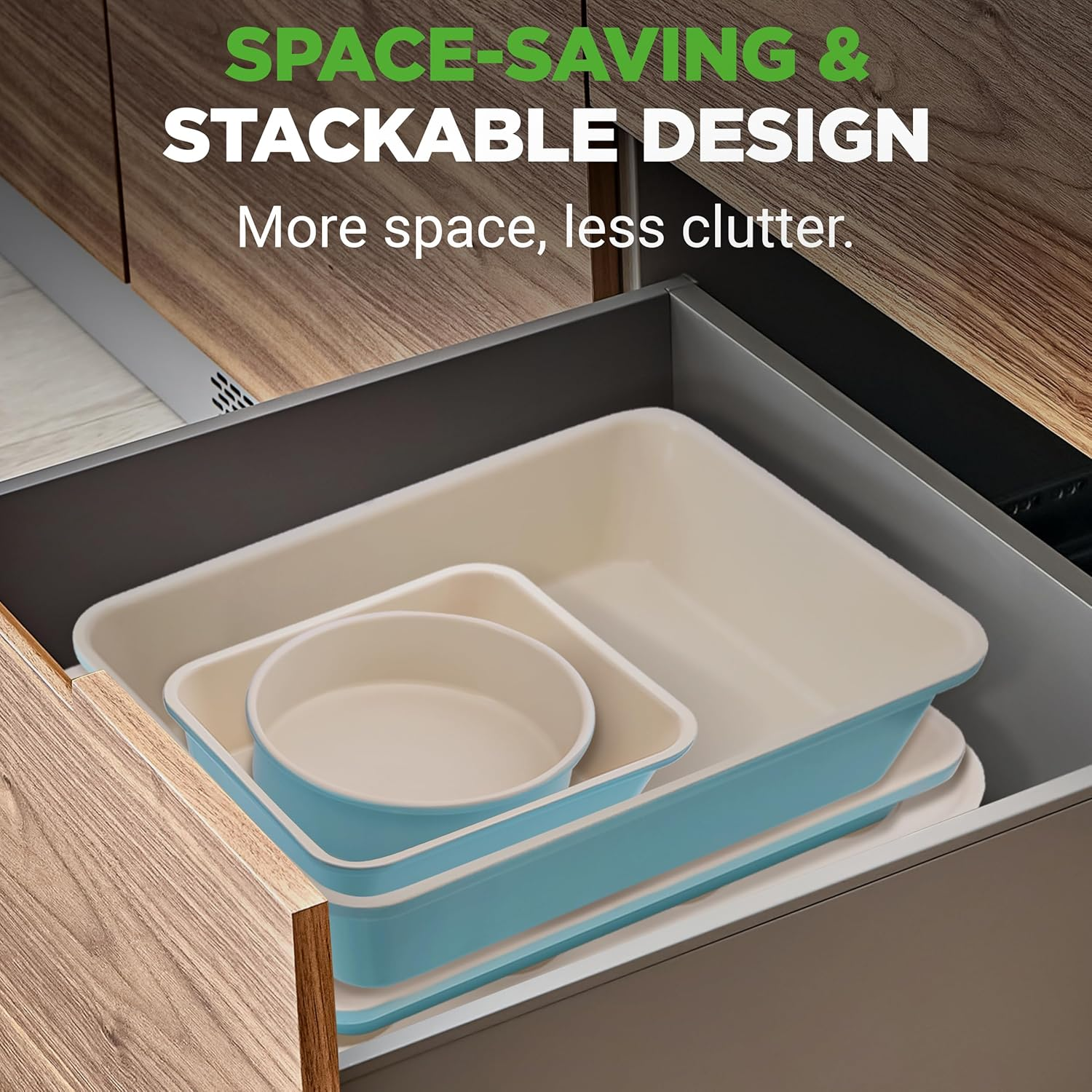 Nutrichef 6-Pcs Kitchen Oven Baking Pans - Non-Stick Baking Sheets Set, Attractive Green Pans & White inside Pan, Quality Kitchenware for Cooking & Baking Cake Loaf, Muffins & More image number 1