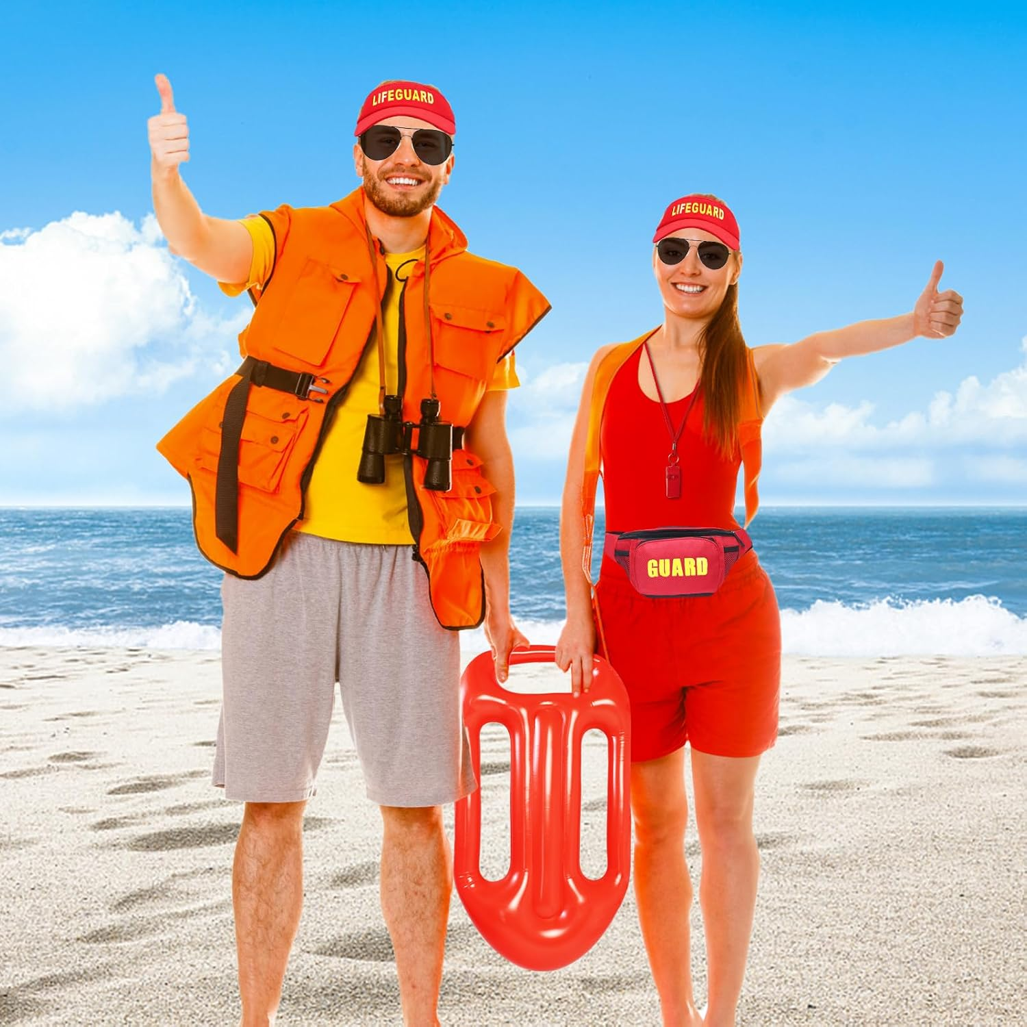 5Pcs Life Guard Accessories Kit Include Inflatable Float Prop Bucket Hat Adjustable Fanny Pack Whistle Sunglasses Lifeguard Fancy Dress Costume for Adults Women Men Halloween Cosplay Party image number 6