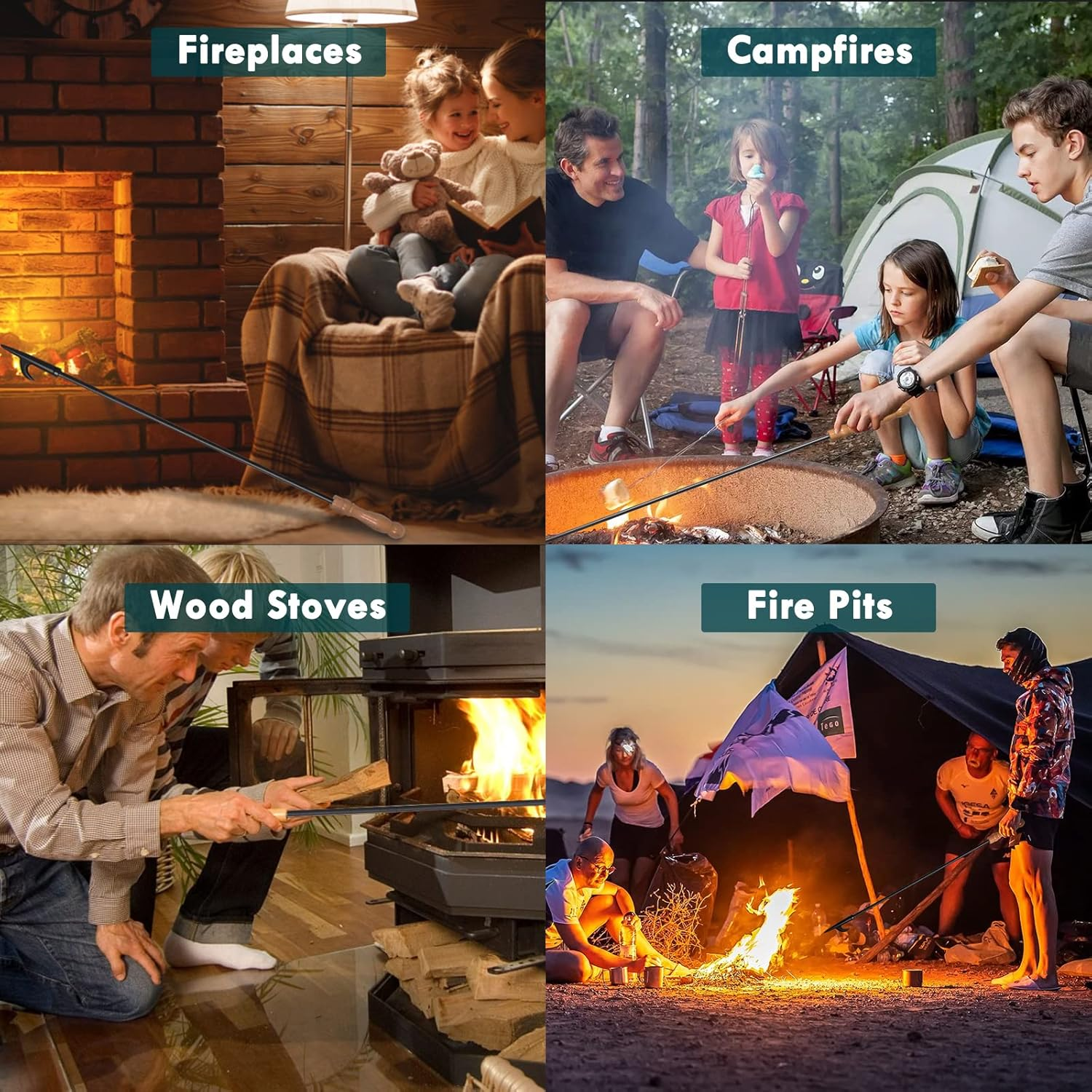 Fireplace Fire Pit Campfire Poker Stick. Uten 32-Inch in Heavy Duty Fireplace Poker. Solid Steel Fire Pit Poker, Fire Pit Accessories for Fireplace Camping Wood Stove Indoor and Outdoor. image number 2
