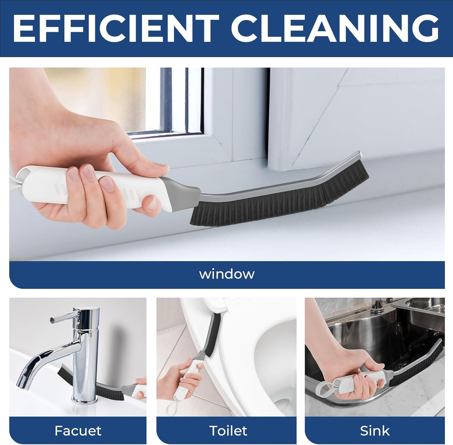 Cleangor Crevice Cleaning Brushes, Scrub Brush Tool for Hard to Reach Tight Spaces, Home Essentials Cleaning Supplies for Shower, Bathroom, Kitchen, Toilet，Window (2, White) image number 4