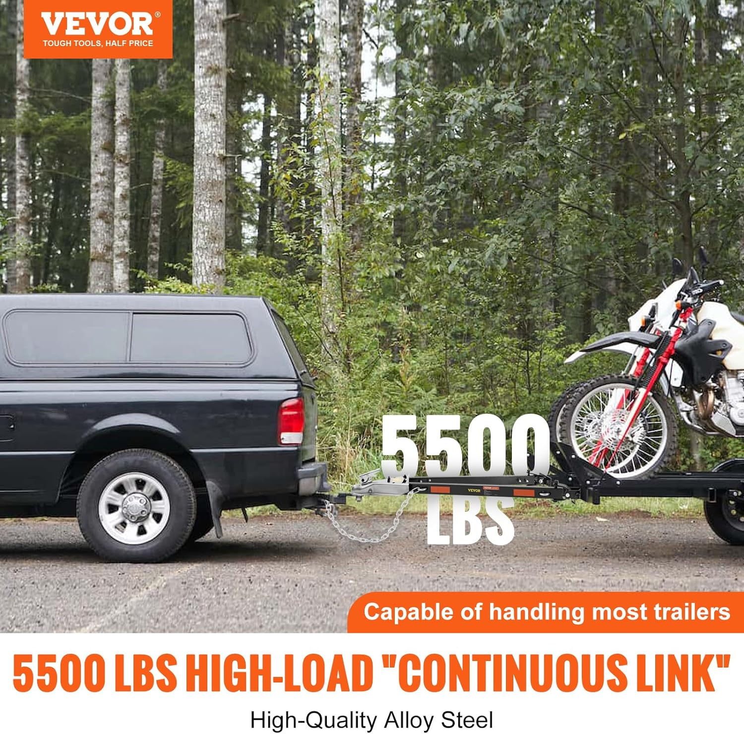 VEVOR Tow Bar, 2495 Kg Towing Capacity with Chains, Powder-Coating Alloy Steel Bumper-Mounted Universal Towing Bar, Coupler Fits 5Cm Ball Hitch, 100 Cm Opening Width, for RV Car Trailer Truck image number 1