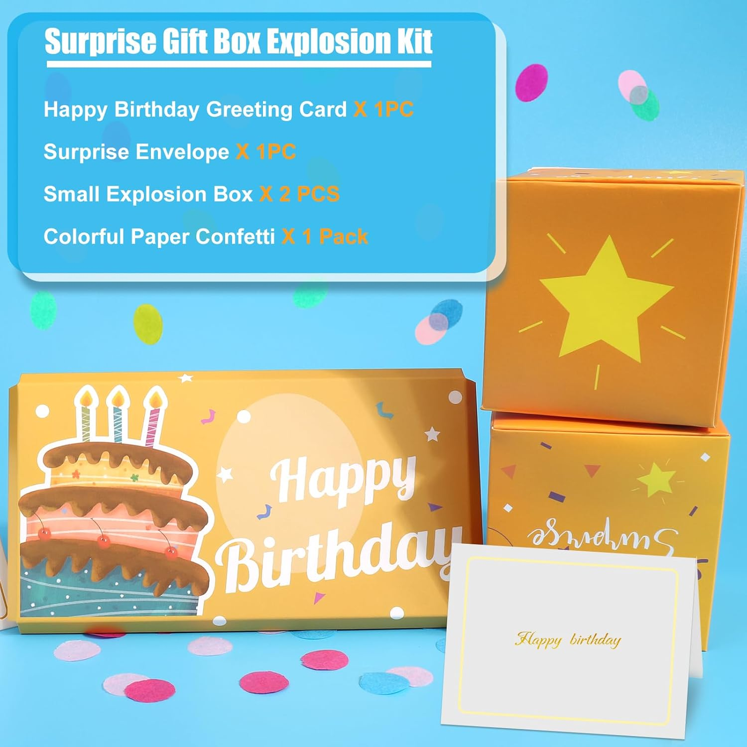 BABORUI Pop up Birthday Card with Confetti, Happy Birthday Surprise Gift Box Explosion for Money, Cash Birthday Surprise Box for Women/Men/Girls/Boys - Birthday (Yellow) image number 2