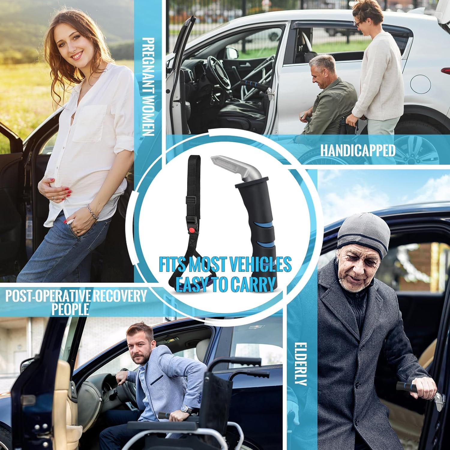 Milifox 2Pcs Car Door Support Handle PVC and Vehicle Assist Strap for the Elderly and Disabled with Nonslip Pads Break Window Portable for Easy Traveling. image number 5