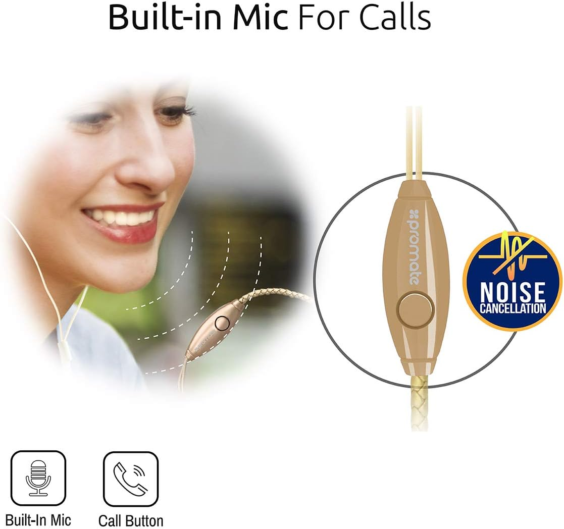 Promate Wearable Leather Bracelet Stereo Earbuds Cord Length 1.2M with Inline Microphone and Volume Controller Gold Vogue Gold