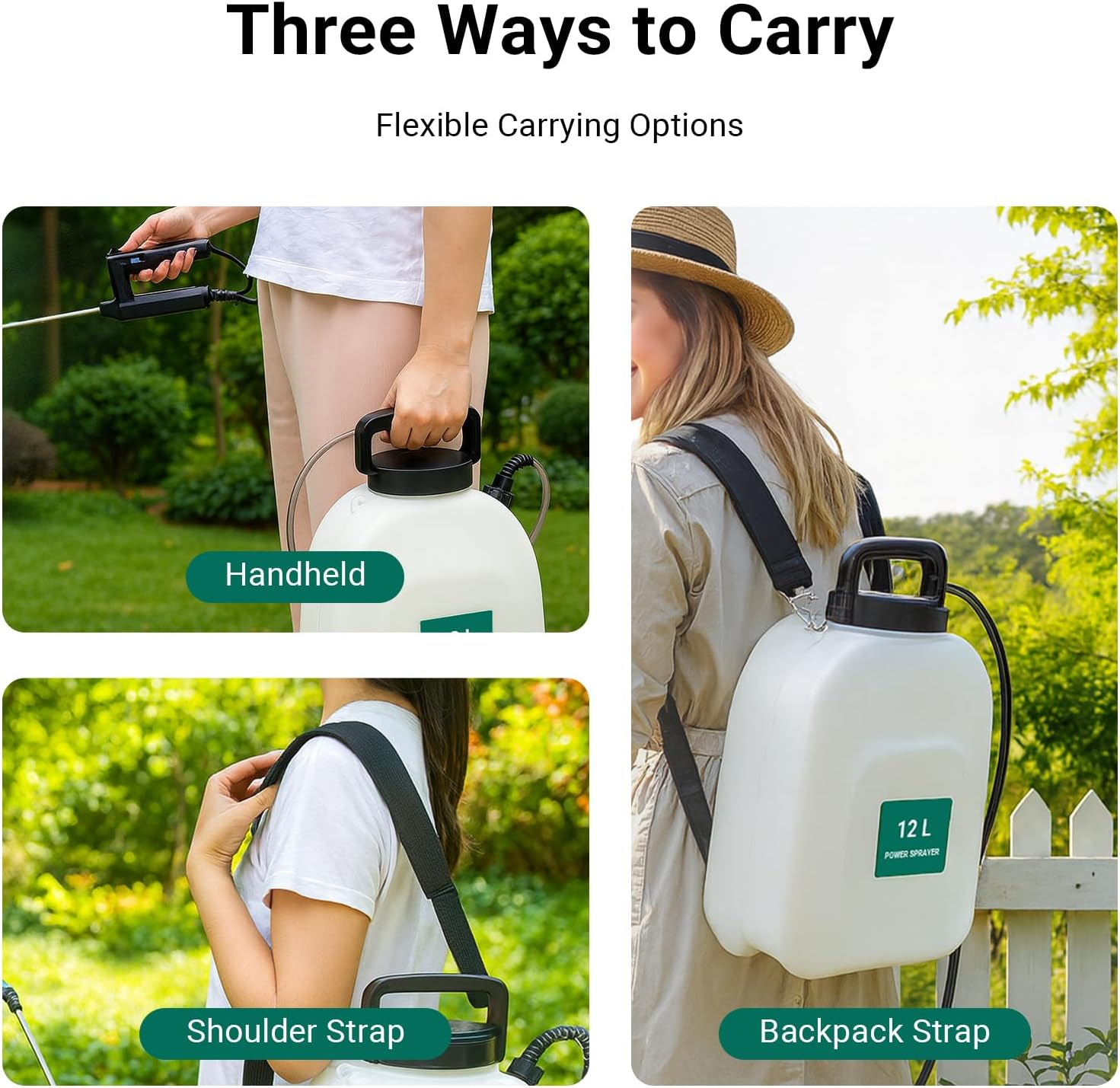 LIWEGHT 12L Battery Powered Backpack Sprayer, 2500Mah USB Rechargeable Electric Garden Sprayer, 5 Adjustable Mist Nozzles, Telescopic Wand for Lawn, Yard & Weed Control image number 4