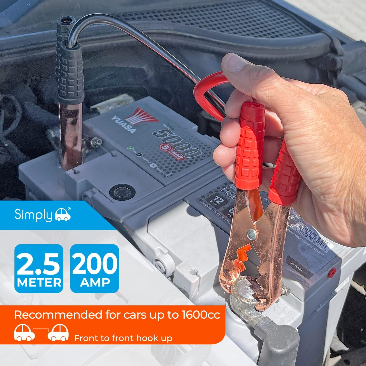 Simply SM200 Zip-Bag Motorist Jump Leads Booster Cable 200AMP 2.5M Long Anti-Tangle Leads Oil Acid and Heat Resistant PVC Fully Insulated Metal Clips and Operating Instructions image number 3