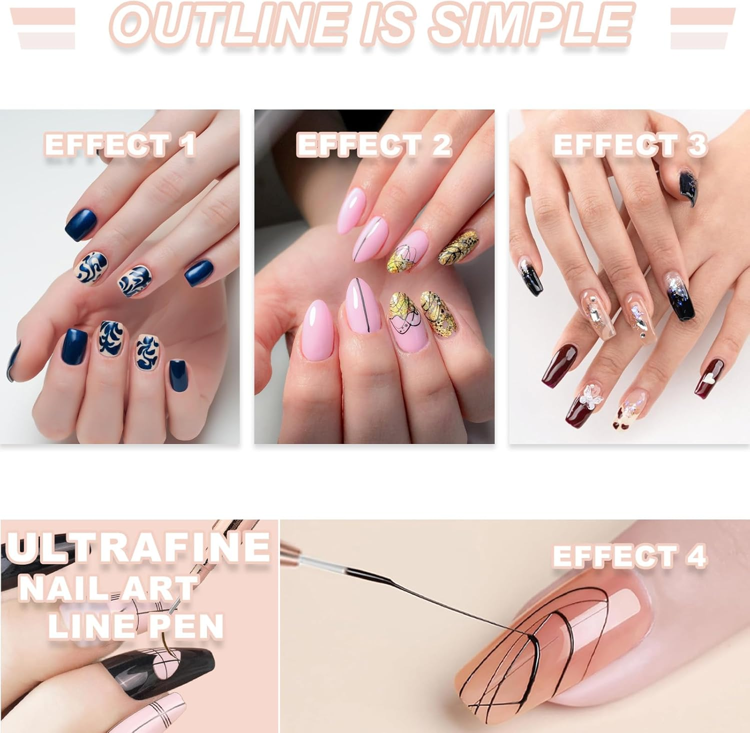 AABDTYYD 5 Pcs Premium Fine Line Nail Art Brushes Set,Professional Liner Brush Nail Tools for Expert Lining and Intricate Detailing,Featuring Multiple Sizes 4/8/12/20/25Mm,Black image number 5