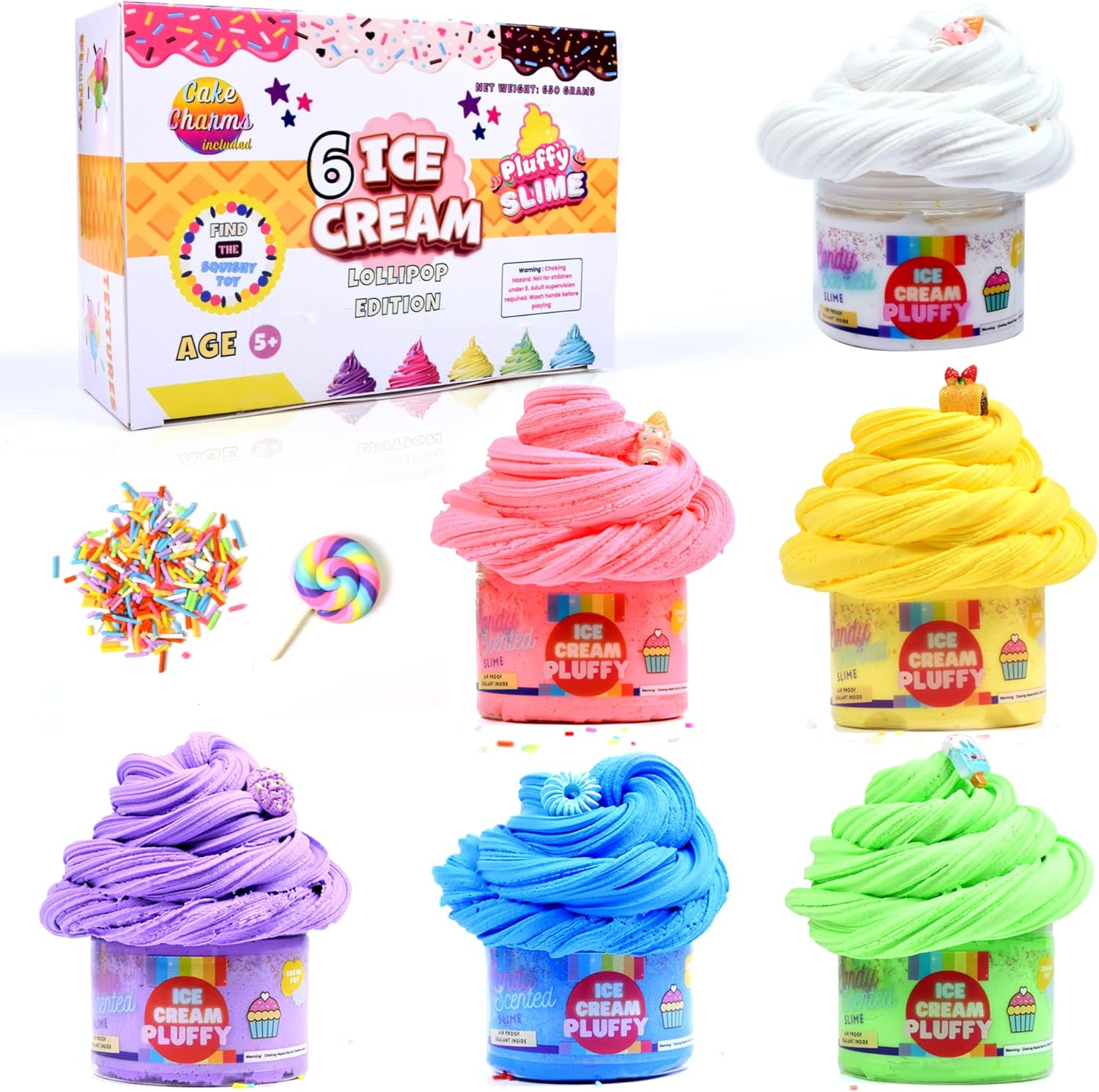 Toysbutty Fluffy Slime Making Kit Super Soft Non Sticky 6 Color Pack in Gift Box, Stretchy Scented Butter Slime Ice Cream Toy with Cake Charms, Art Crafts for Girls Boys, Gift Party Favors for Kids
