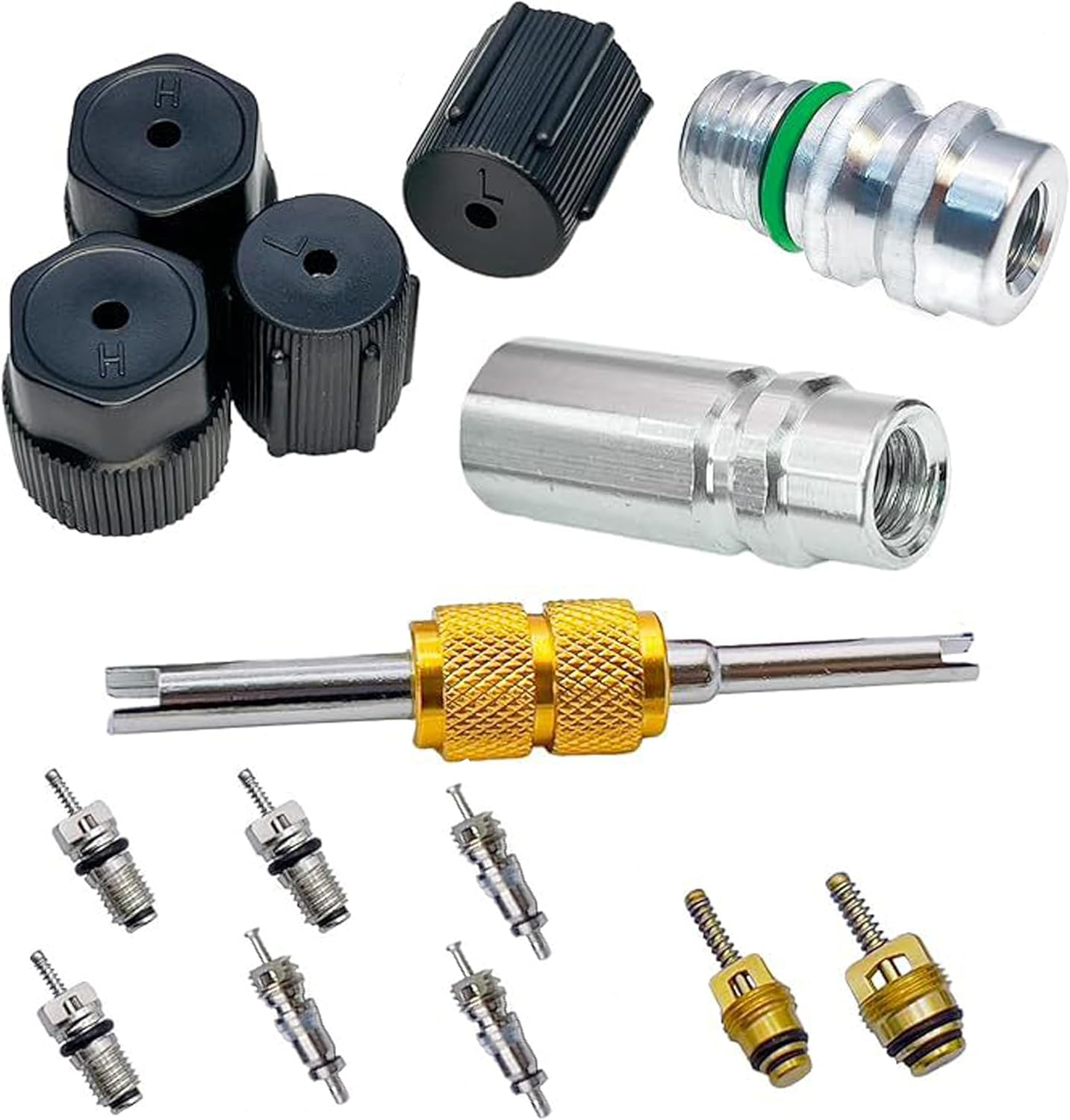 AC Valve Core Kit,Car Accessories HVAC Valve Core Removal Tool,Hvac System Charging Port Seal Caps Kit,12 R134A Automotive Air Conditioning Refrigeration Tire Valve Stem,Universal for Vehicles image number 4