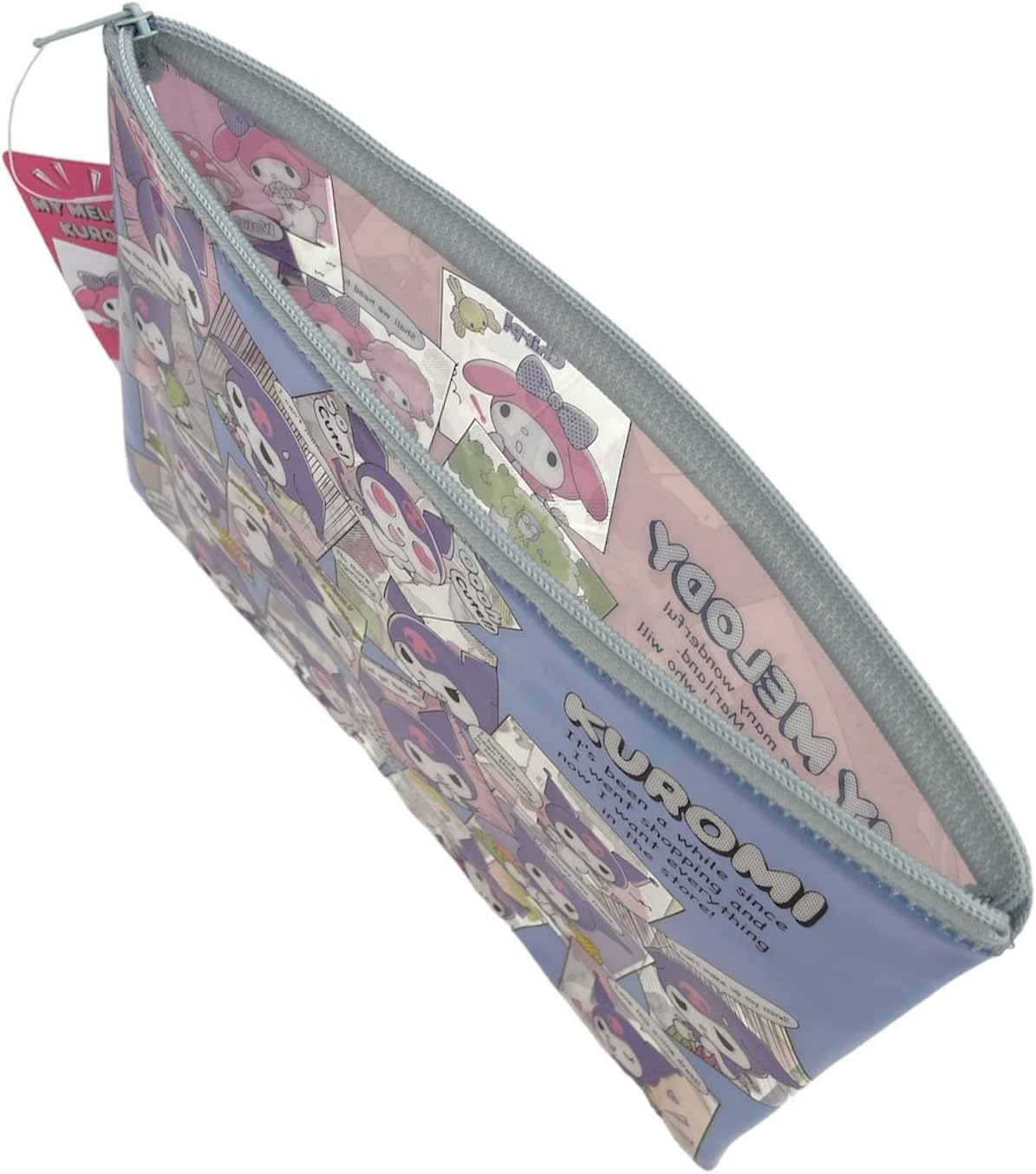 Friend Sanrio My Melody &times; Kuromi Accessories Cosmetic Flat Vinyl Pouch Zipper Case Bag 7.9 in (W) &times; 5.5 in (H) &times; 0.4 in (D) (Comics), Pink, Purple, Size: about 7.9 in (W) &times; 5.5 in (H) &times; 0.4 in (D), image number 5