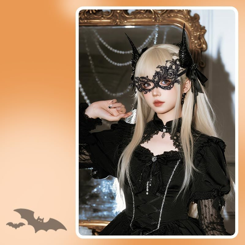 Gothic Black Masquerade Party Lace Mask for Women Cosplay Party Prom Dress Eyemasks for Halloween Costumes Accessories image number 4