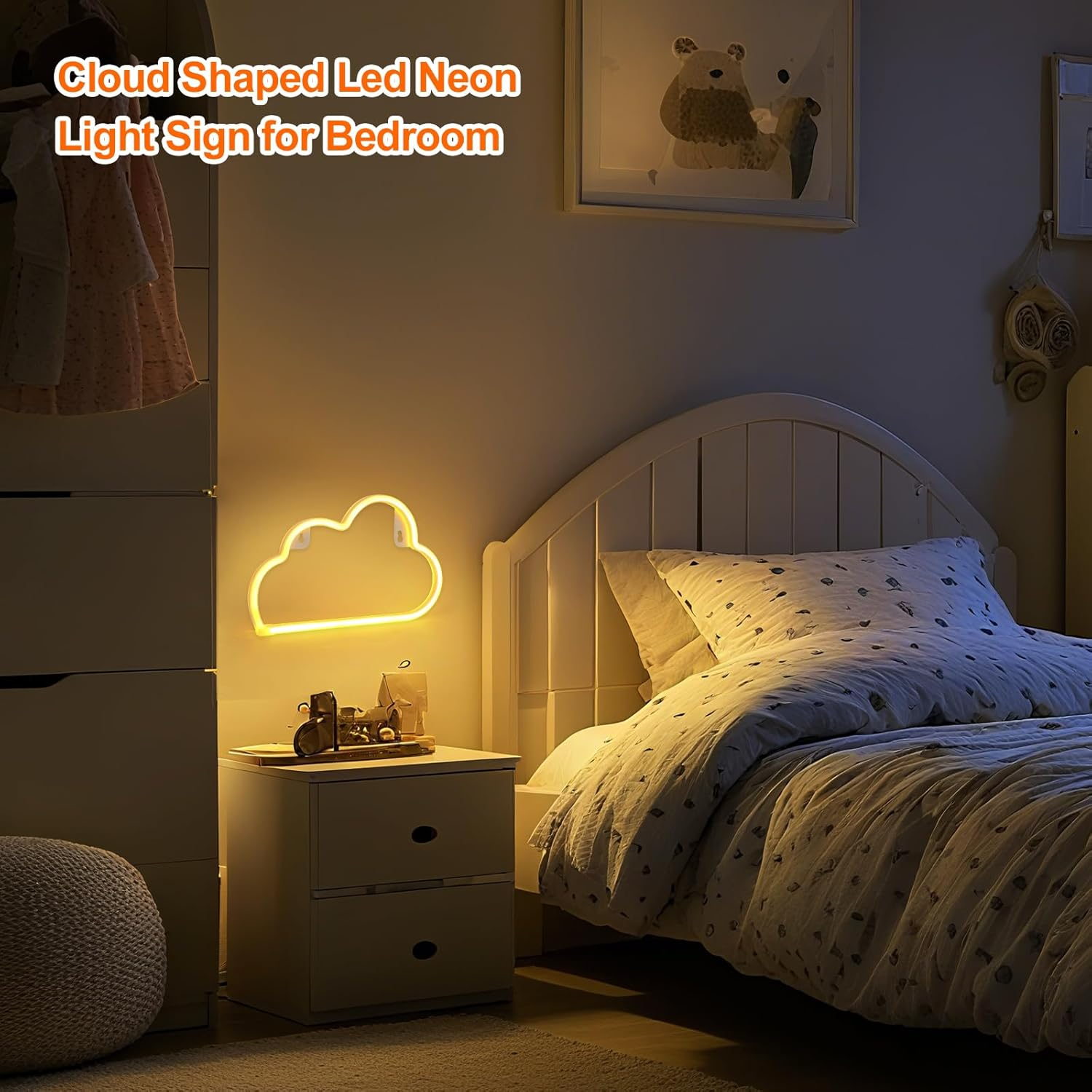 Gpurplebud Cloud Neon Sign, LED Cloud Sign Shaped Decor Light Warm White image number 3