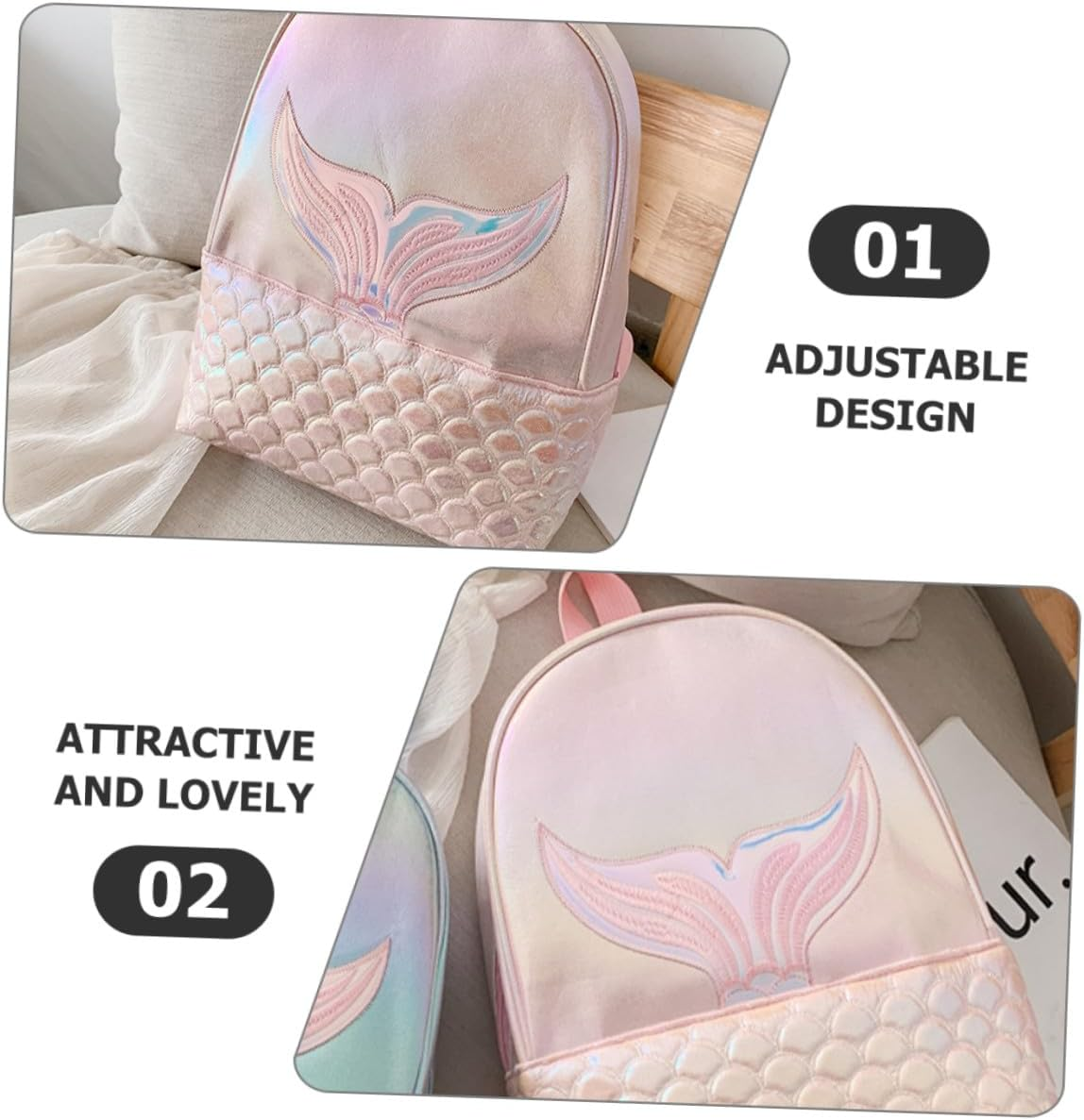 LIFKOME Adjustable Straps Mermaid School Backpack for Cute Pink Elementary Travel Bag Spacious Bookbag for Dance Shopping and Daily Use image number 1