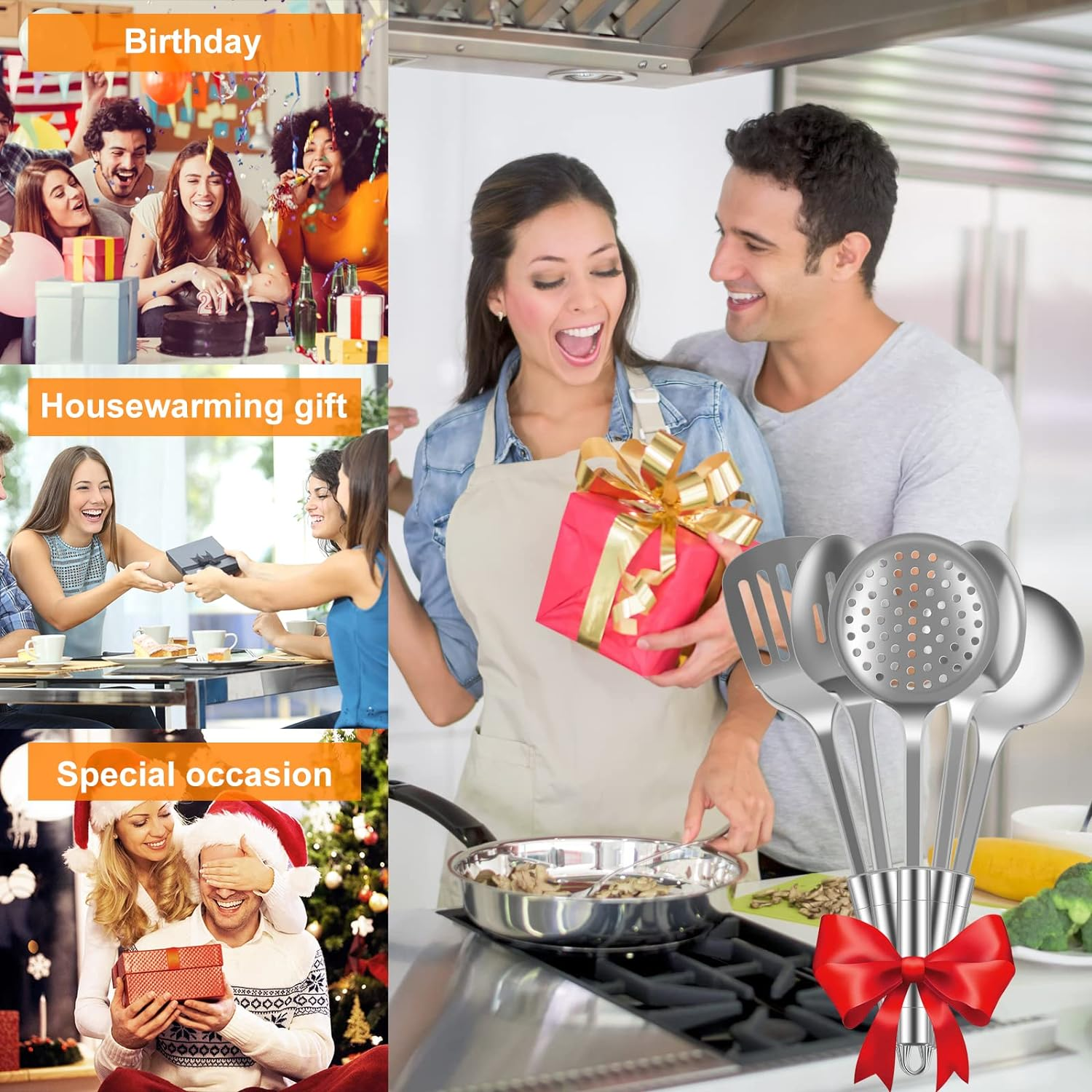 Stainless Steel Cooking Utensils Set Kitchen Tools Set Kitchen Gadgets Cookware Professional Wok Utensils Set Stainless Steel Kitchen Utensils for Hanging Dishwasher Safe (5) image number 2