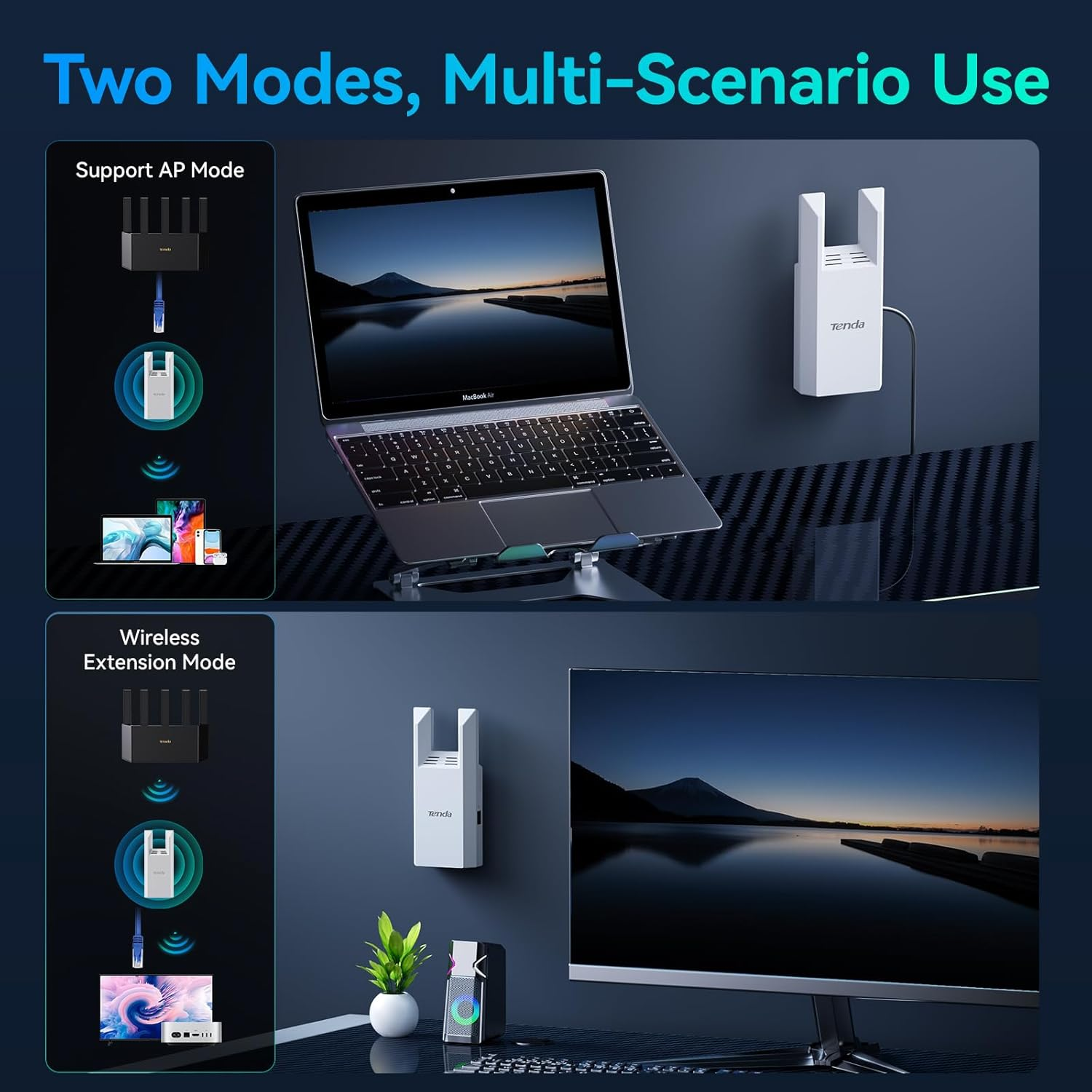 Tenda AC1200 Wifi Extender with Gigabit Ethernet Port, Dual Band 867Mbps 5Ghz/300Mbps 2.4Ghz, Wifi Extender Signal Booster for Home, Wifi Range Extender Covers up to 1500 Sq.Ft & 30 Devices (A18Pro) image number 4