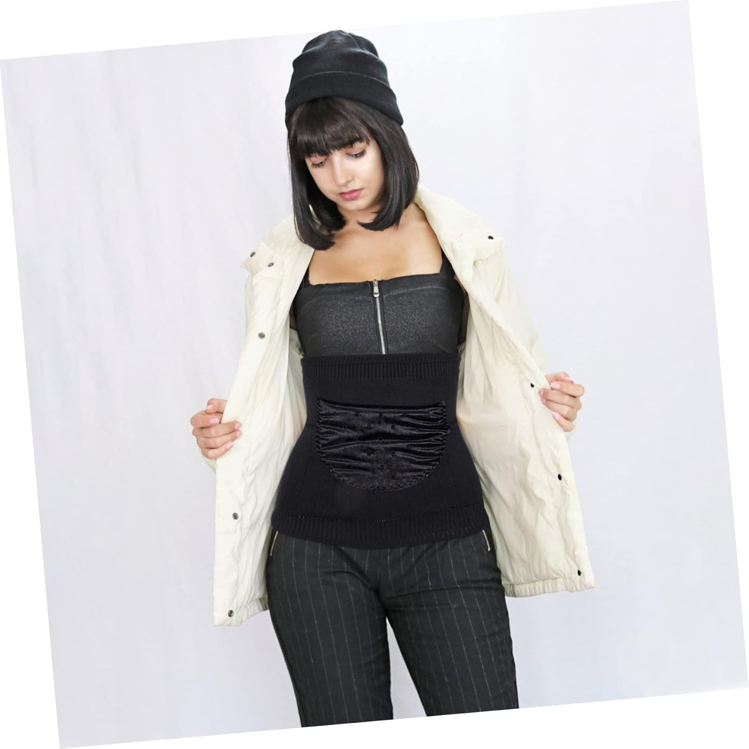 BESTYASH Warm Wool Kidney Belt for Stomach Support Thick Winter Waistband (Black M) Comfortable Abdominal Wrap for Pain Relief and Lower Back Support image number 4