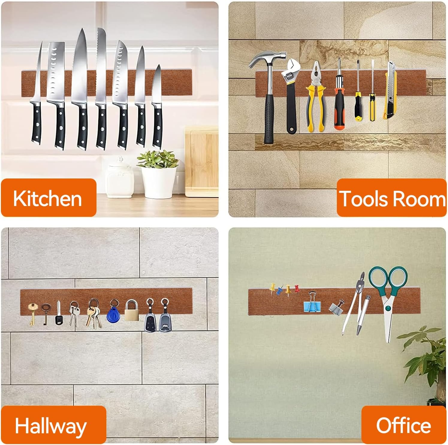 Teak Magnetic Knife with Extra Strong Magnet - 40 Cm, Magnetic Knife Holder Kitchen Knives, Wall Mounted Knife Strip Bar Rack for Home Kitchen Utensil Tool Organizer