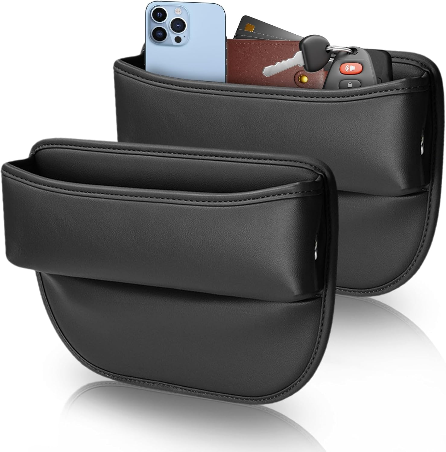 YQDUVNEY Car Seat Gap Filler, Universal Leather Car Storage Organizer, Premium Car Seat Storage Box, Adjustable Gap Filler for Keys, Cards(2 Pack) image number 1