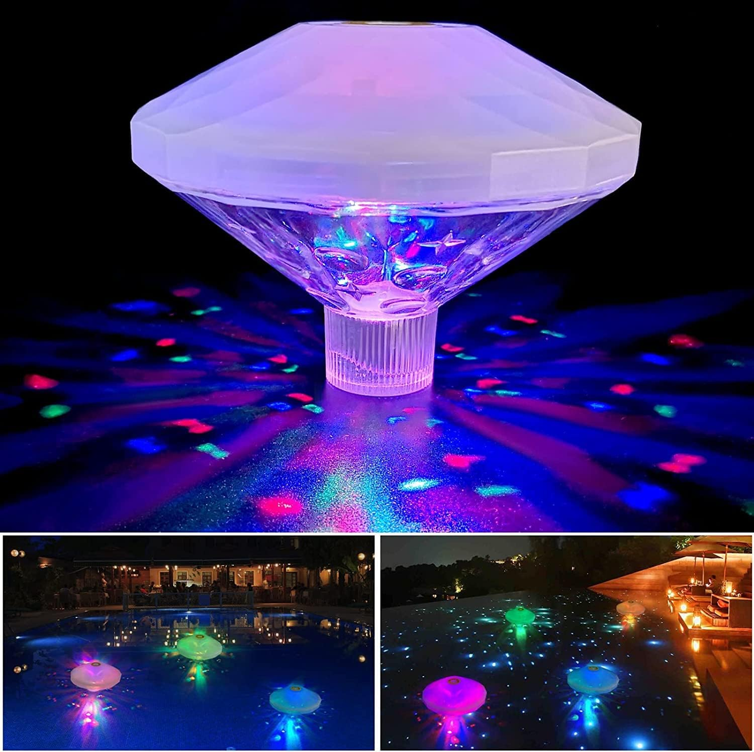 Floating Pool Lights, Pool Lights with 6 Dynamic Lighting Effects, IP68 Waterproof Pool Lights That Float, Upper and Lower Color Changing Pool Lights for Inground Pool-2Pack image number 2