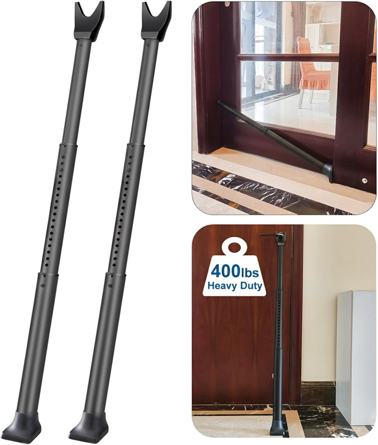 2 Pack Rerishom Door Security Bar, Door Stoppers Security Bar,Heavy Duty Door Lock Security Door Jammer Door Stopper for Apartment, Hotel Room,Screen Door Hardware, Gate Lock Bar