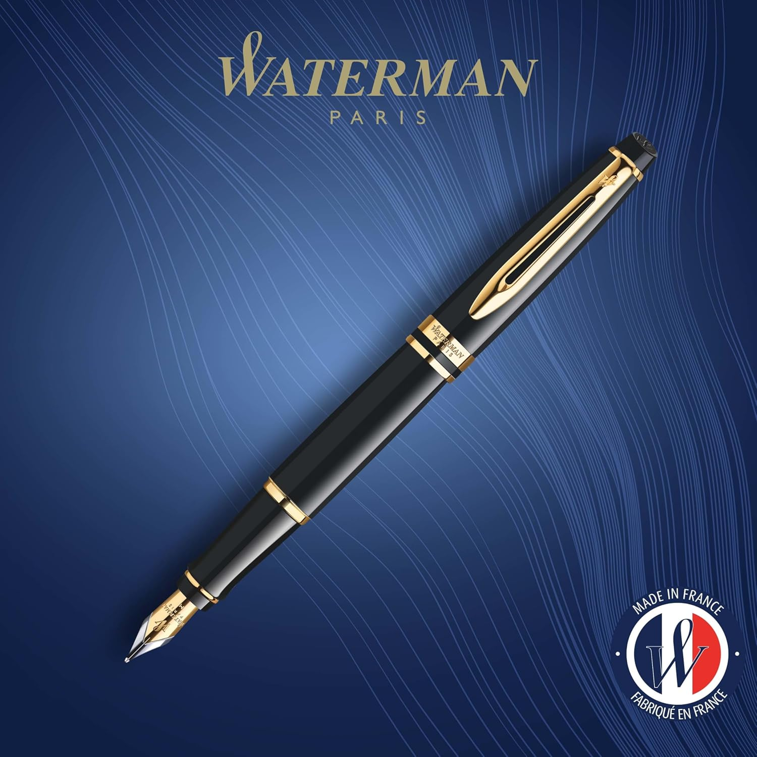 Waterman Expert Fountain Pen | Gloss Black with 23K Gold Trim | Medium Nib | Gift Box image number 2
