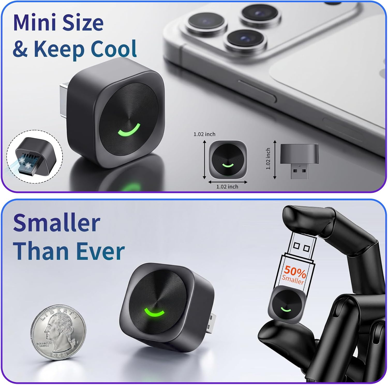 Wireless Carplay Adapter for [Iphone & Android], 50% Smaller, Ultra Compact, Fast & Stable Seamless, 5Ghz Wifi, Plug & Play, Wired to Wireless, 2 in 1 Android Auto Adapter for 2016+ Cars