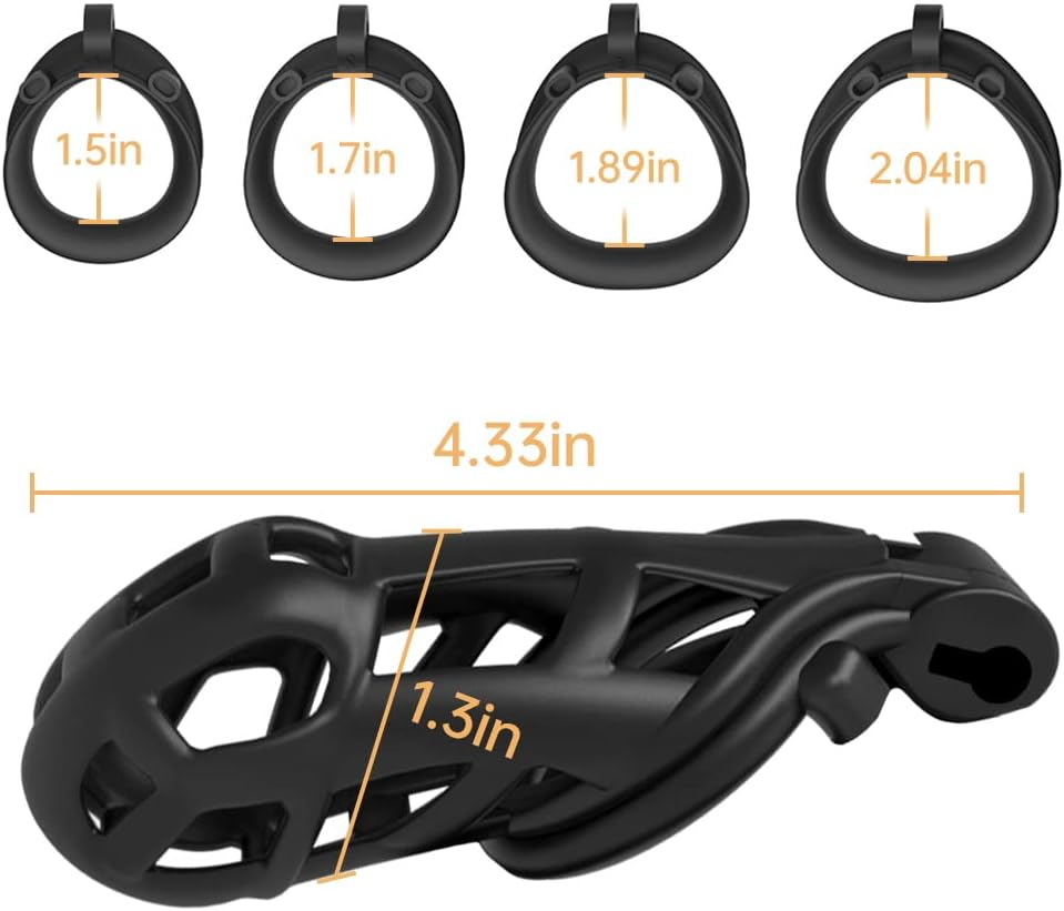 Sex Factory Male Cock Cage Chastity Device Tease Resin Chastity Locked Cage with 4 Different Size Rings for Male Exercise (Black) image number 5