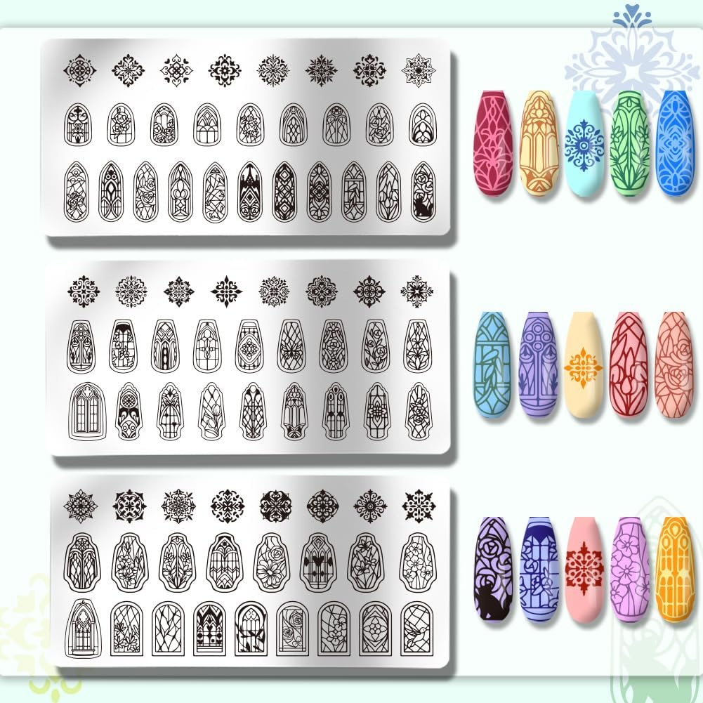 PH Pandahall 3Pcs Glass Window Nail Art Templates, 79 Patterns Flower Window Mini Flower Nail Stamping Plate Nail Art Stencils Stainless Steel Plates for Nail Design Print Manicure Salon image number 4