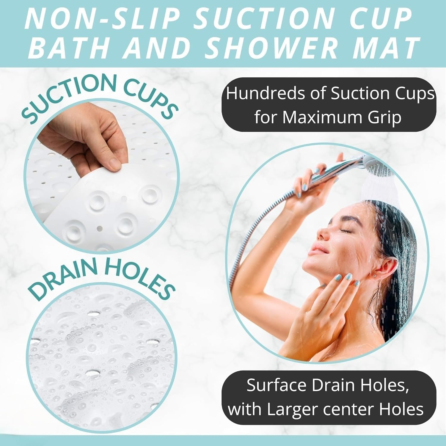 Extra Long Non-Slip Bath & Shower Mat (100Cm X 40Cm), Soft PVC Antibacterial Bathmat for Tub with Drain Holes, Quick-Dry, Secure Safety Mat for Elderly, Kids, Adults, Machine Washable (White) image number 2