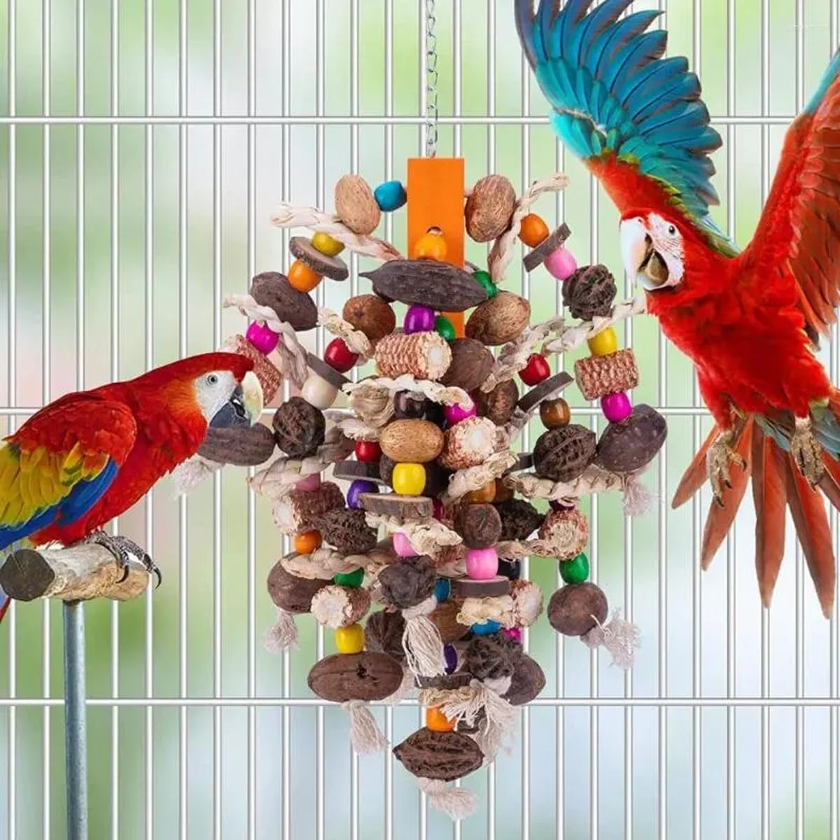 AIMALL 1Pc Parrot Toy Colorful Corn Cob and Fruit String, Large Parrot Chewing Toy for Macaw, African Grey, Cockatoos, and Other Medium Birds, 19.68Inch image number 3