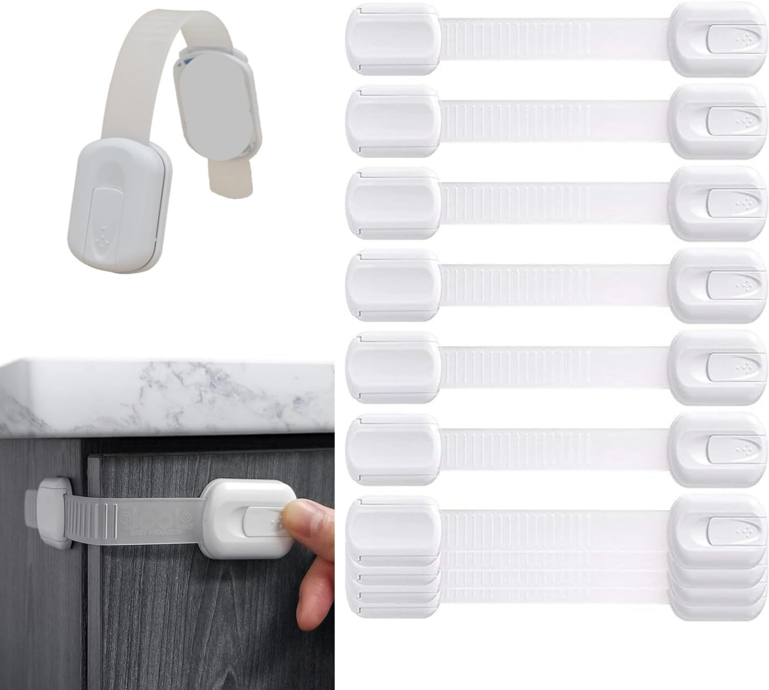 [Konstantie] Child Safety Strap Locks for Cabinet and Drawer (14 Packs, White) image number 1
