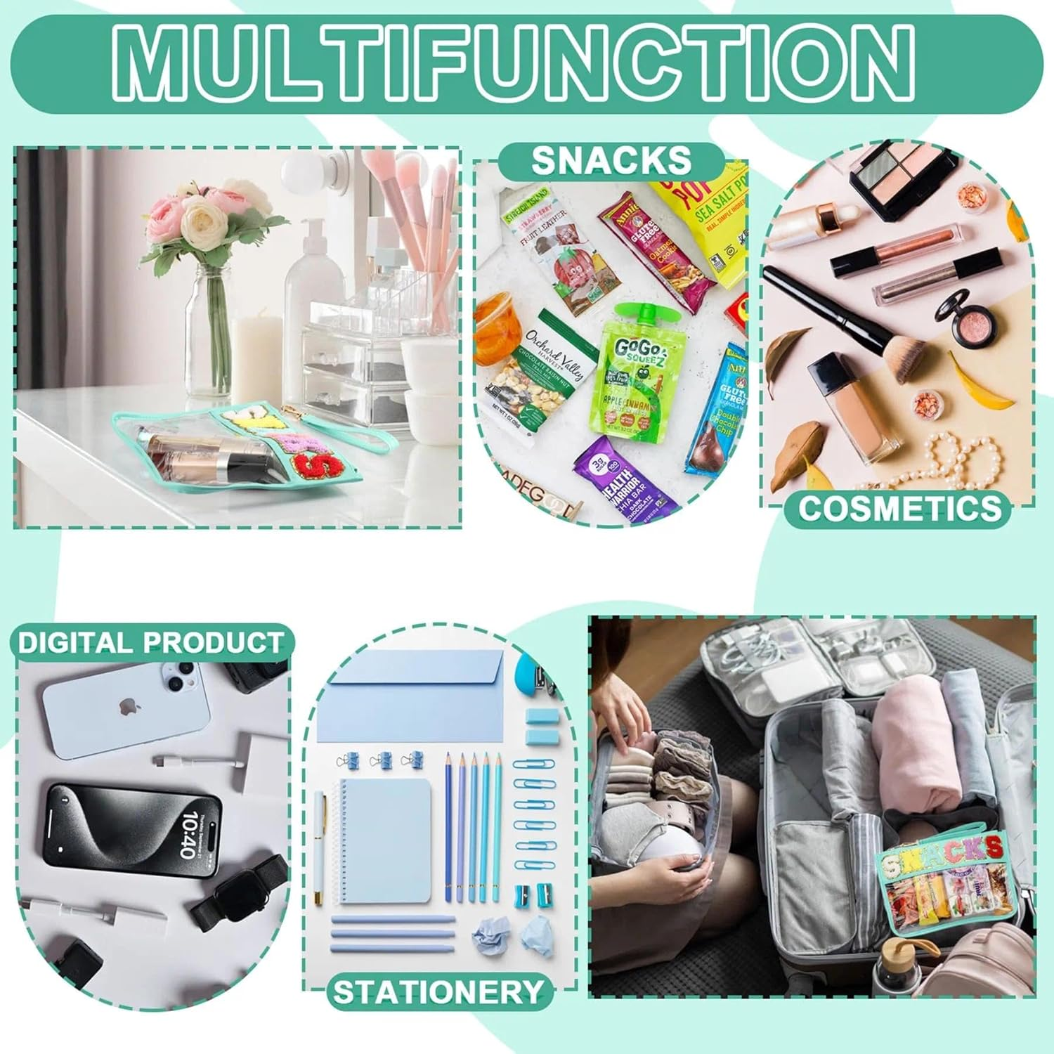 Waterproof Cosmetic Pouch Travel Pouch, Large Capacity Preppy Style Bag with Carry Strap, Multi-Purpose Clear Tote Bag in Green, Suitable for Women &ndash; Unron image number 5