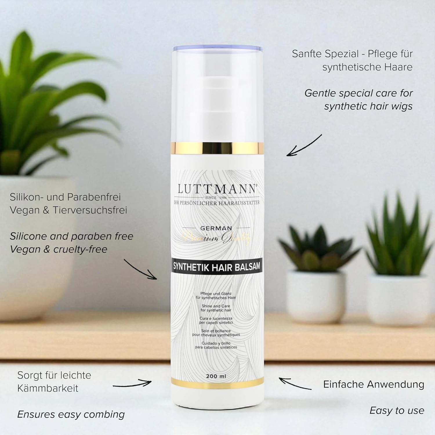 LUTTMANN&reg; Synthetic Hair Care Wigs Shampoo & Balm Care Set 200 Ml Each - Gentle Cleaning for Synthetic Hair - Especially for Hairpieces & Wigs image number 4