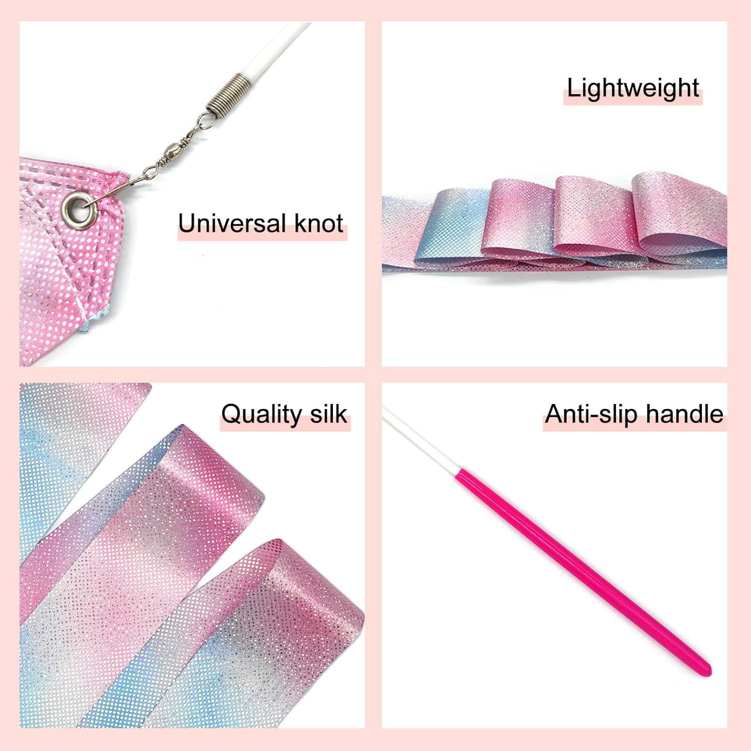 Medsuo 2 PCS 78.7Inch Gymnastic Ribbon Sparkling Dance Ribbon Twirling Baton Long Ribbon Streamers Rhythmic Gymnastics for Kids Artistic Dancing Training Party Favors with Ribbon Dancer Wand