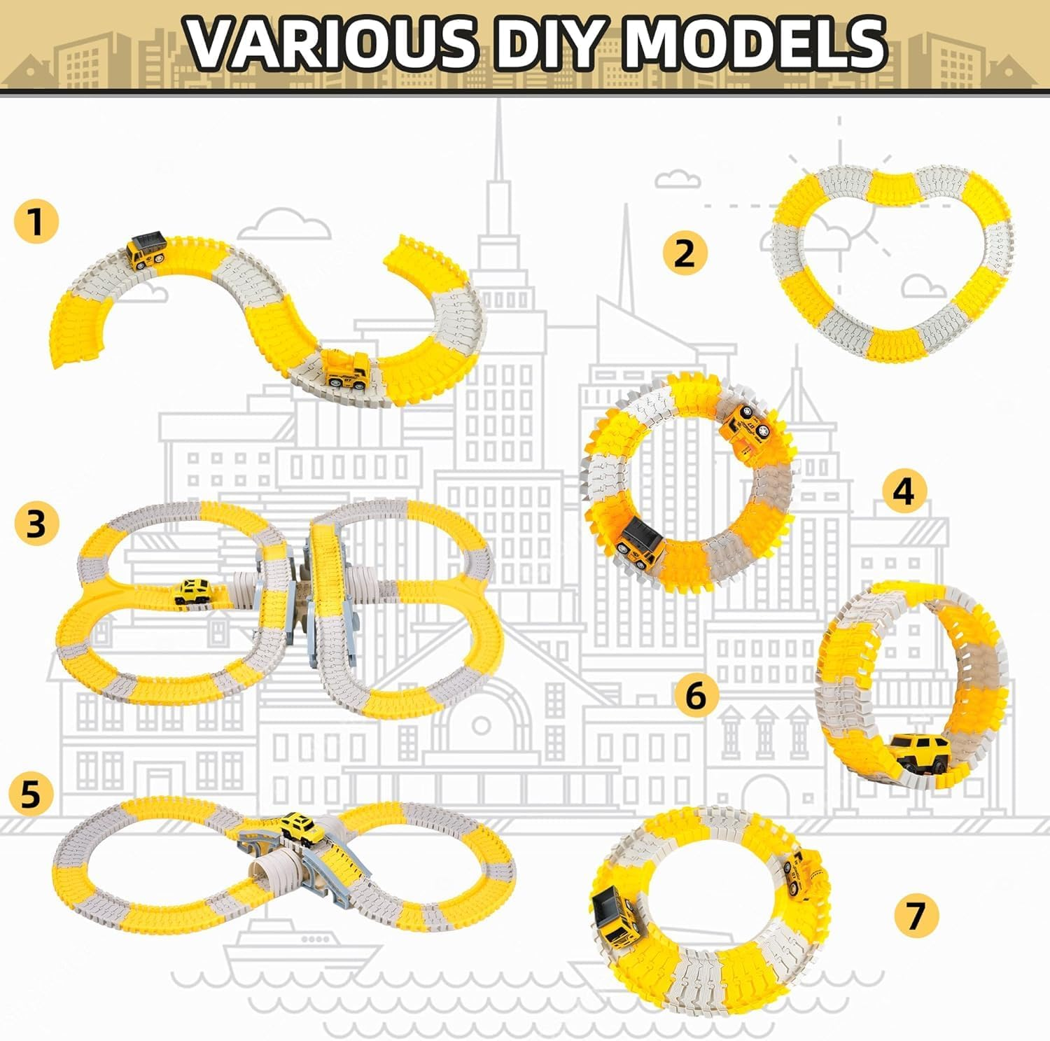 Kids Toys 305 PCS Construction Race Tracks Toy for 3 4 5 6 7 8 Year Old Boys Girls, 5 PCS Construction Truck Car and Flexible Track Play Set Create a Engineering Road Games Toddler Toys Birthday Gifts