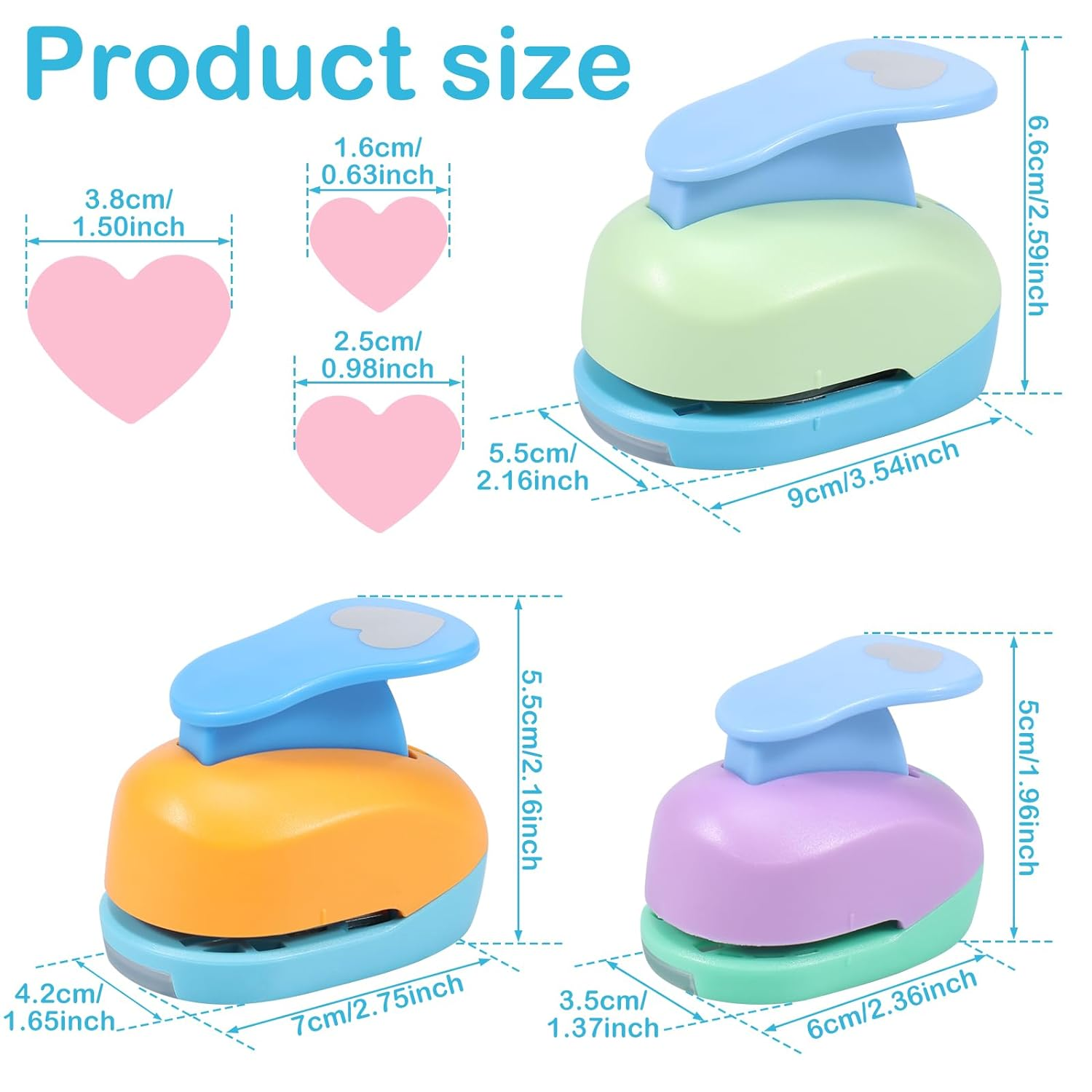 3Pcs Paper Shape Puncher 6Mm 25Mm 38Mm Heart Pattern Craft Shaper for Scrapbook Paper Cutting - Easy to Use Heart Hole Punch for DIY Crafts, Scrapbooking, Card Making