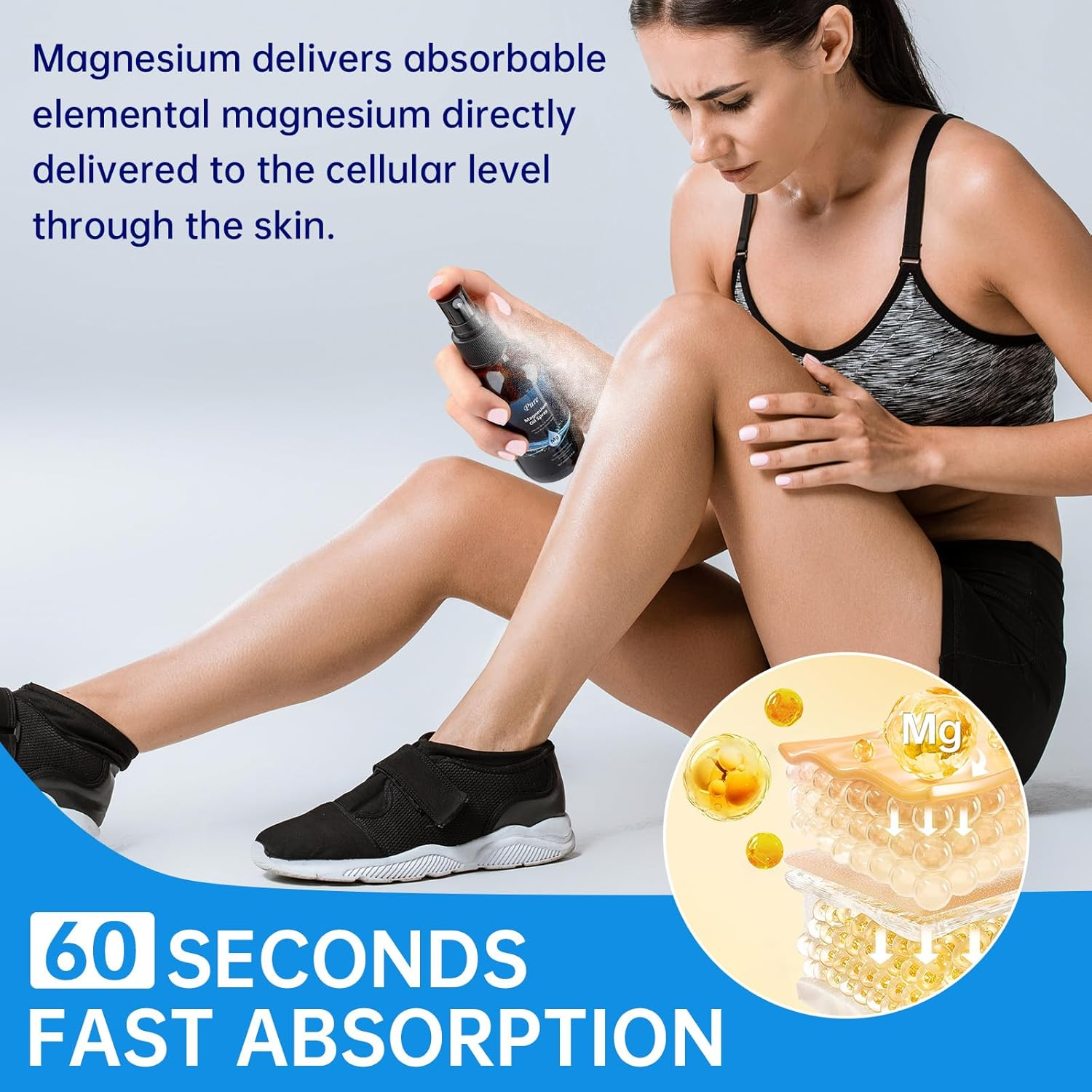 Pure Magnesium Oil Spray - Topical Magnesium Spray for Feet and Body - Natural Magesium Oil Nourishes the Skin - Gentle on Skin, Easy to Absorb and Use - Non-Greasy for Daily Routine image number 1