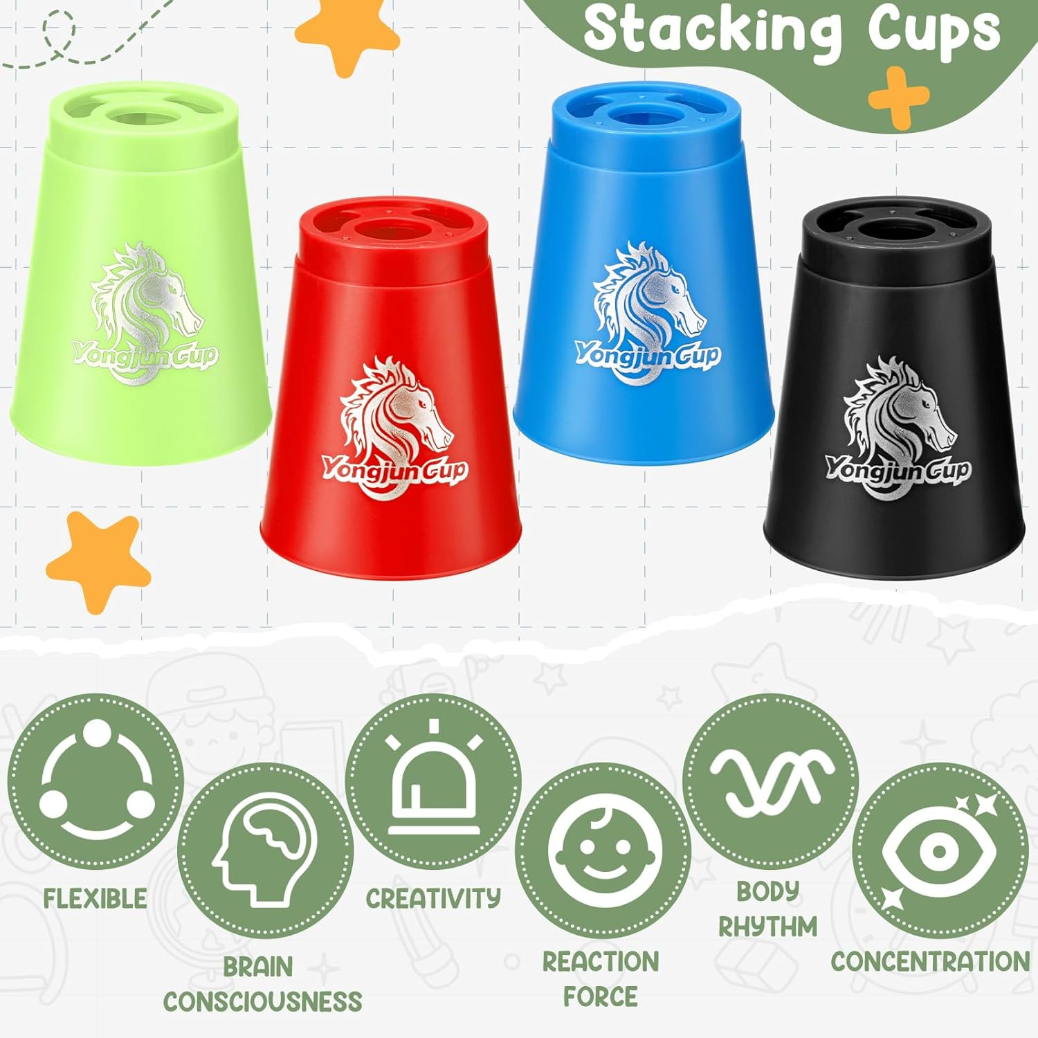 Libima 4 Set Sports Stacking Cups 48 Pcs Cup Stacking Set Stackable Cups Classic Stacking Games Speed Training Game for Boys Girls Adults Family Party Challenge Competition Travel Gift, 4 Colors image number 1