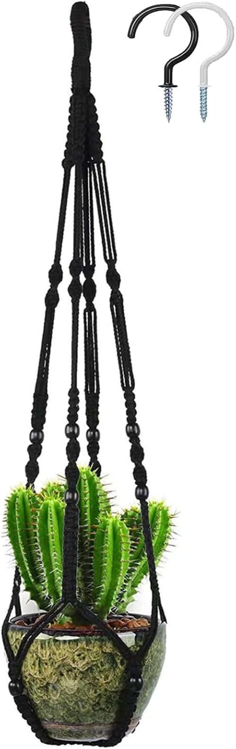 Macrame Plant Hanger Indoor & Outdoor Wall Hanging Planter + 2 Hooks Hanging Planters Basket Cotton Rope 4 Legs 35 Inch Used for Herbs Ferns Ivy Crawling Plants Hanging Planters(Lvory)