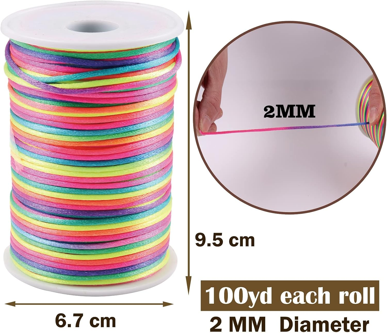 100Yard 2Mm Rattail Satin Nylon Trim Cord Rainbow Bracelet Beading String Silk Cord for Beading Jewelry Making Chinese Knotting Kumihimo Christmas Tree 6 image number 4