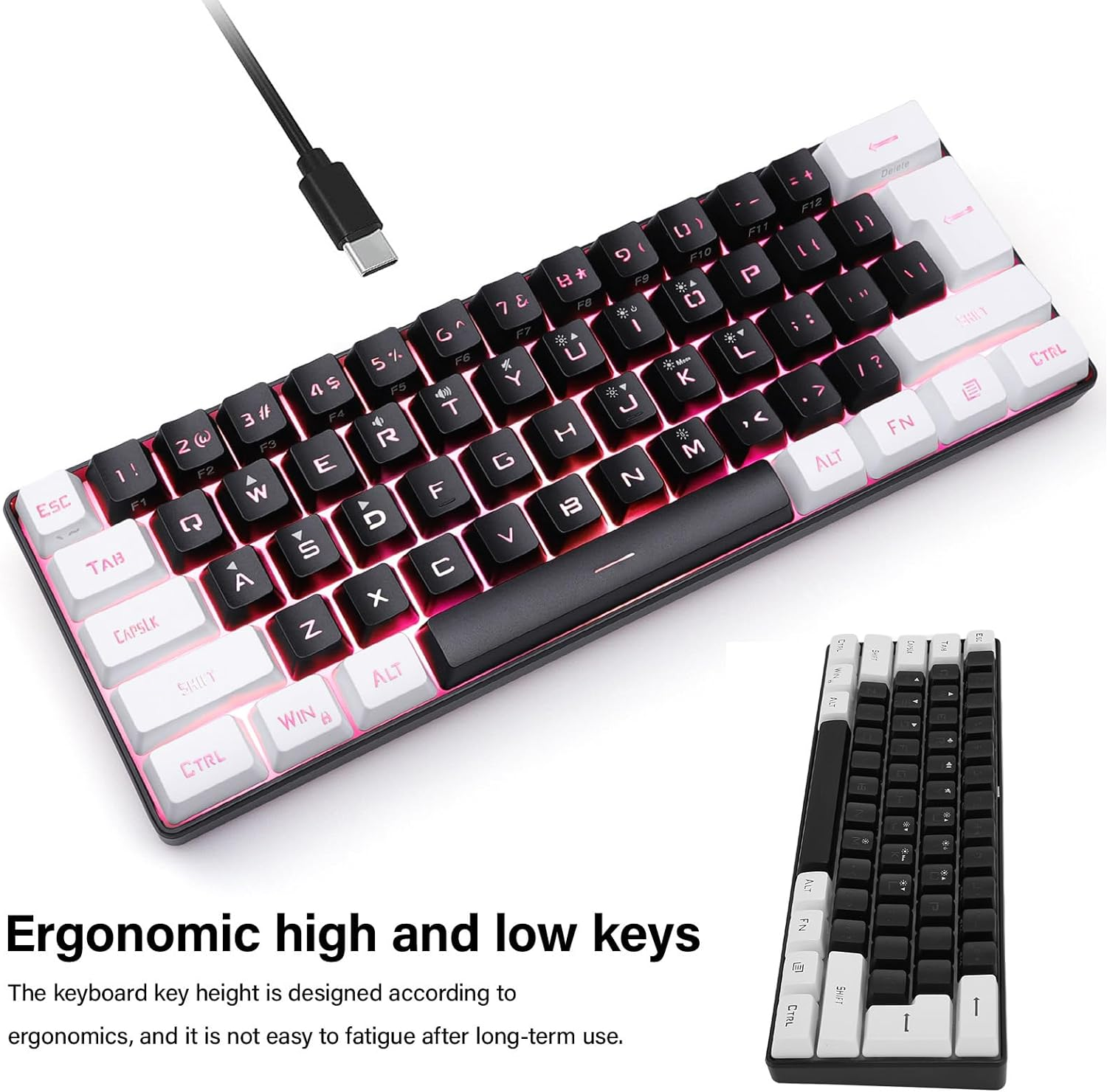 Keyboard Mini 60% Small Gaming Keyboard, RGB Backlit 61 Keys, Ergonomic Mechanical Feeling Wired Gaming Keyboard for Gaming and Working (Black)