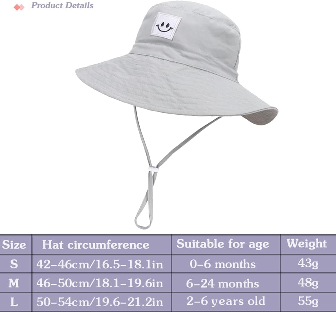 Malaxlx Baby Kids Bucket Sun Hat Toddler Smile Face Wide Brim Summer Outdoor Beach Hat for 0 Months - 6 Years Old Girls Boys image number 4
