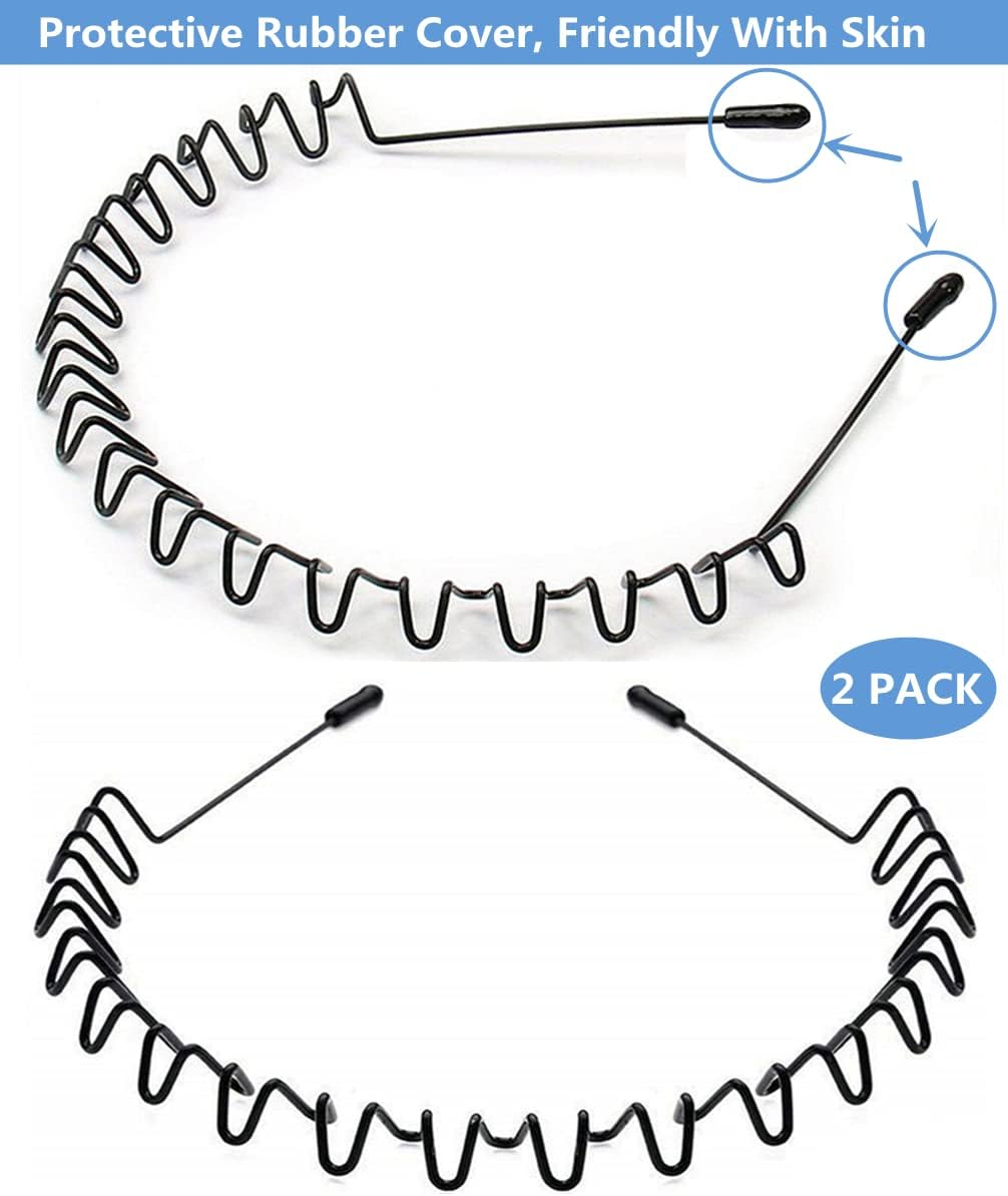 Bodbop XINGZHE Metal Hairband - Unisex Elastic Non-Slip Wavy Headband for Sports, Fashion, 2 PCS image number 4